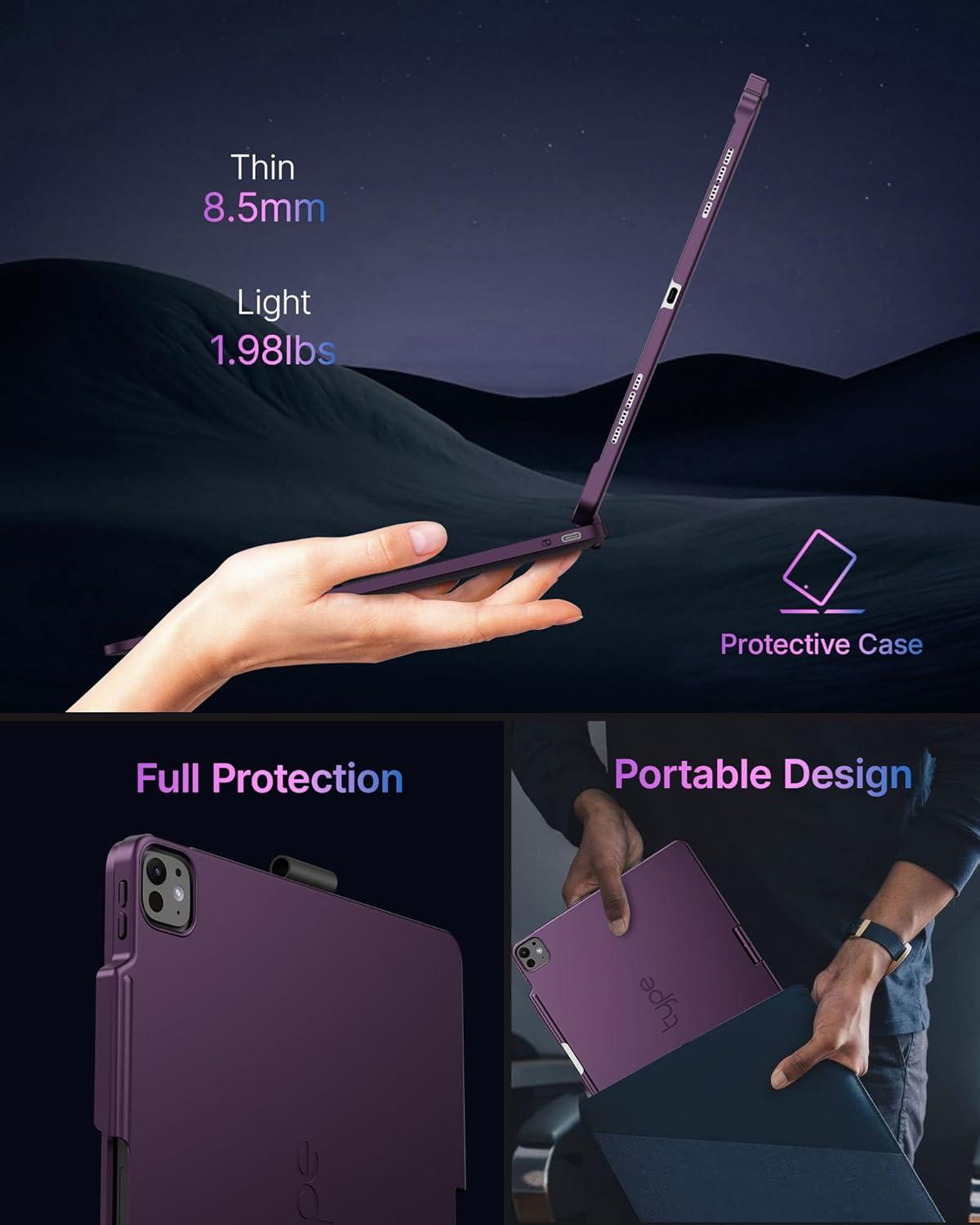 image:imagetypecase Touch Case with Keyboard for iPad Pro 13inchM5M4 20252024 iPad Air 13inchM3M2 20252024 amp iPad Pro 129inch Trackpad 360 Rotatable 11Colors Backlit Soft PurpleSoft Purple