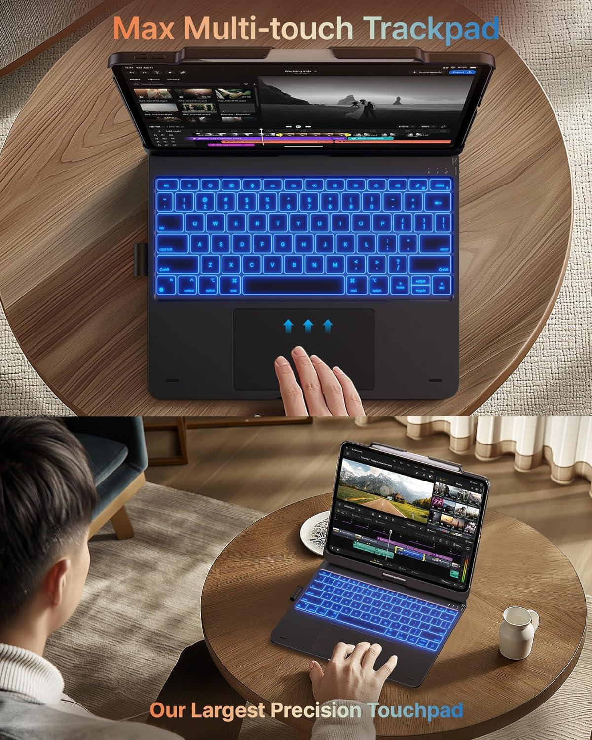 image:imagetypecase Touch Case with Keyboard for iPad Pro 13inchM5M4 20252024 iPad Air 13inchM3M2 20252024 amp iPad Pro 129inch Trackpad 360 Rotatable 11Colors Backlit Space BlackMidnight Gray