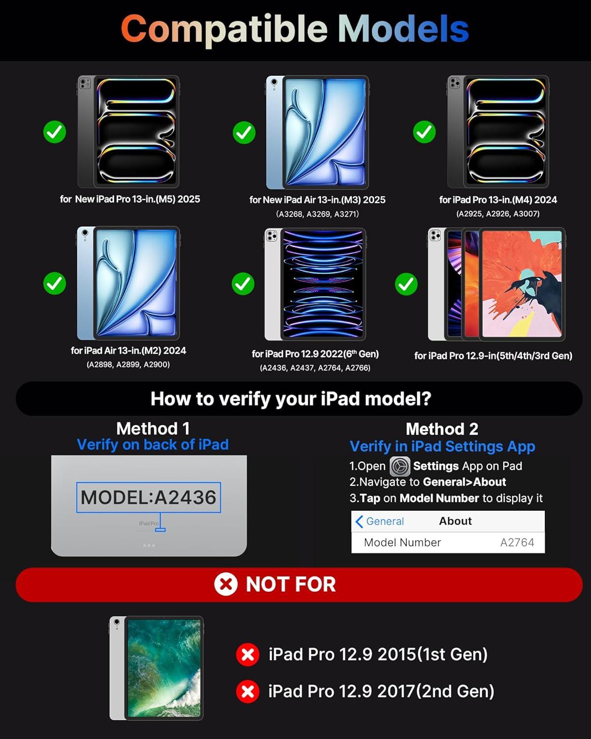 image:imagetypecase Touch Case with Keyboard for iPad Pro 13inchM5M4 20252024 iPad Air 13inchM3M2 20252024 amp iPad Pro 129inch Trackpad 360 Rotatable 11Colors Backlit Space BlackMidnight Gray