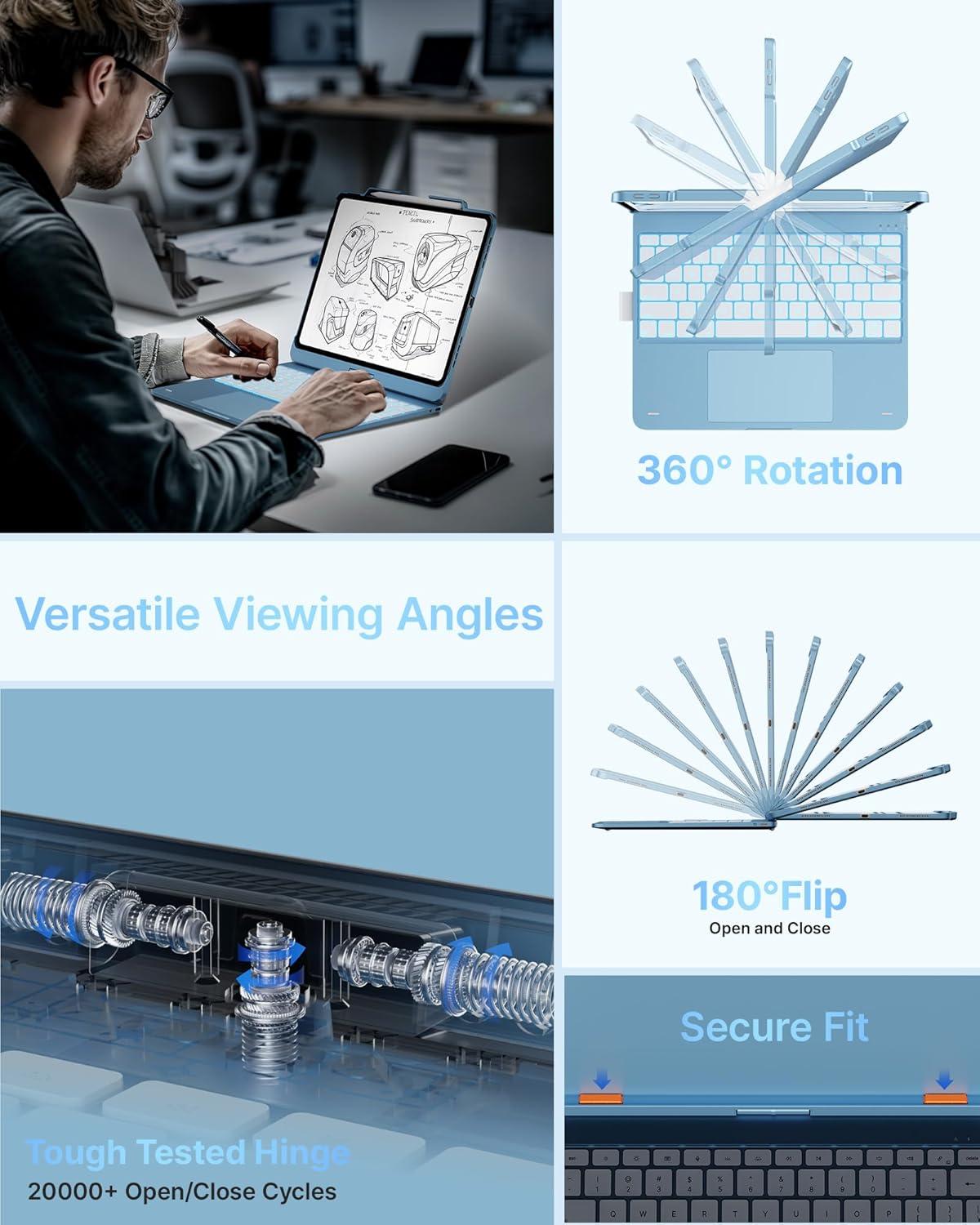 image:imagetypecase Touch Case with Keyboard for iPad Pro 13inchM5M4 20252024 iPad Air 13inchM3M2 20252024 amp iPad Pro 129inch Trackpad 360 Rotatable 11Colors Backlit Space BlackPale Blue