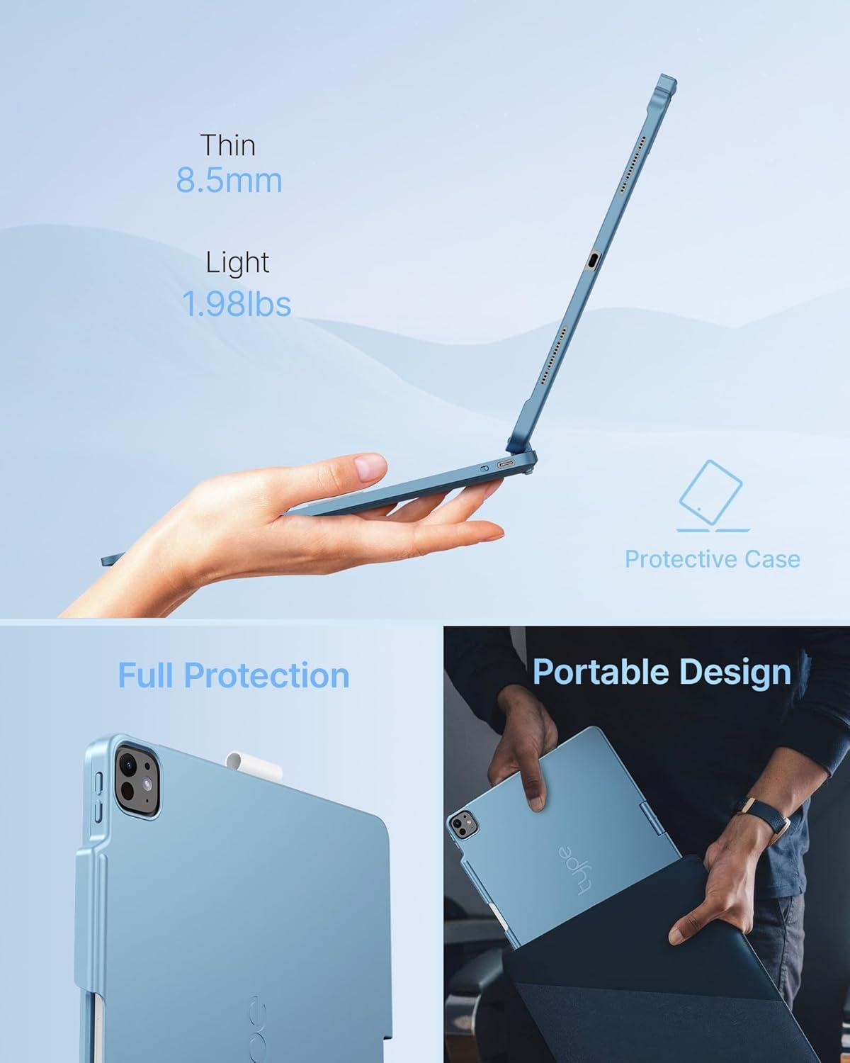 image:imagetypecase Touch Case with Keyboard for iPad Pro 13inchM5M4 20252024 iPad Air 13inchM3M2 20252024 amp iPad Pro 129inch Trackpad 360 Rotatable 11Colors Backlit Space BlackPale Blue