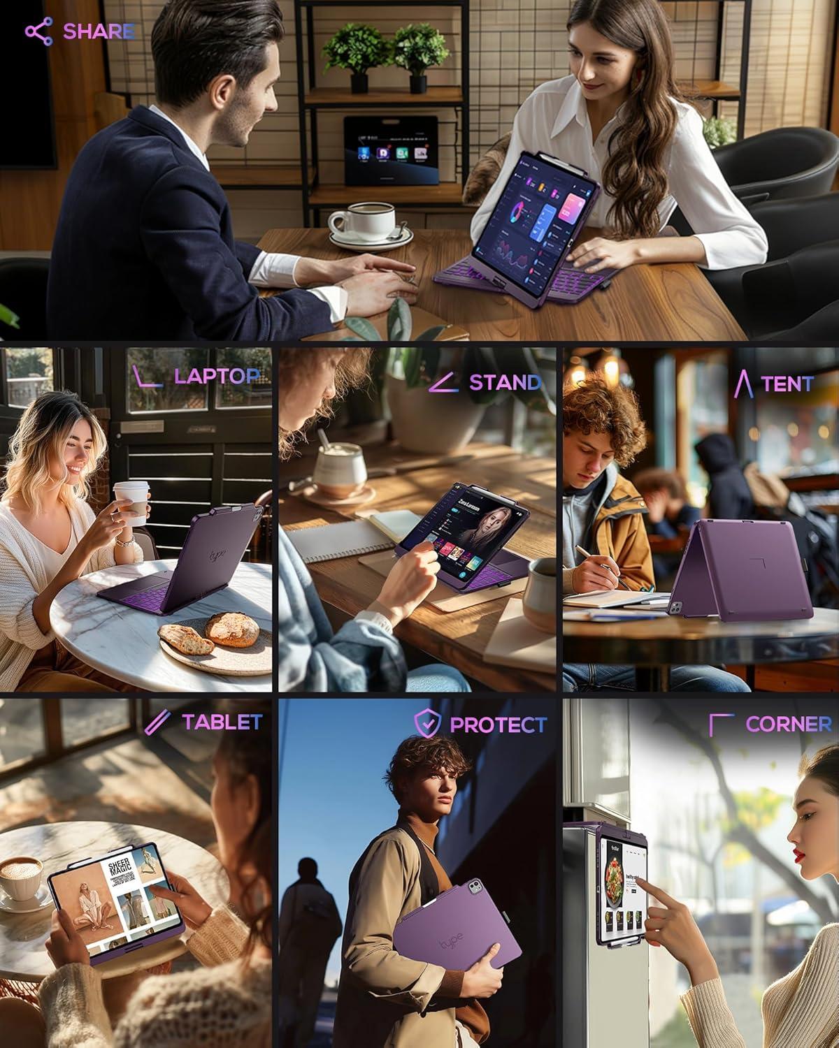 image:imagetypecase Touch Case with Keyboard for iPad Pro 13inchM5M4 20252024 iPad Air 13inchM3M2 20252024 amp iPad Pro 129inch Trackpad 360 Rotatable 11Colors Backlit Soft PurpleSoft Purple