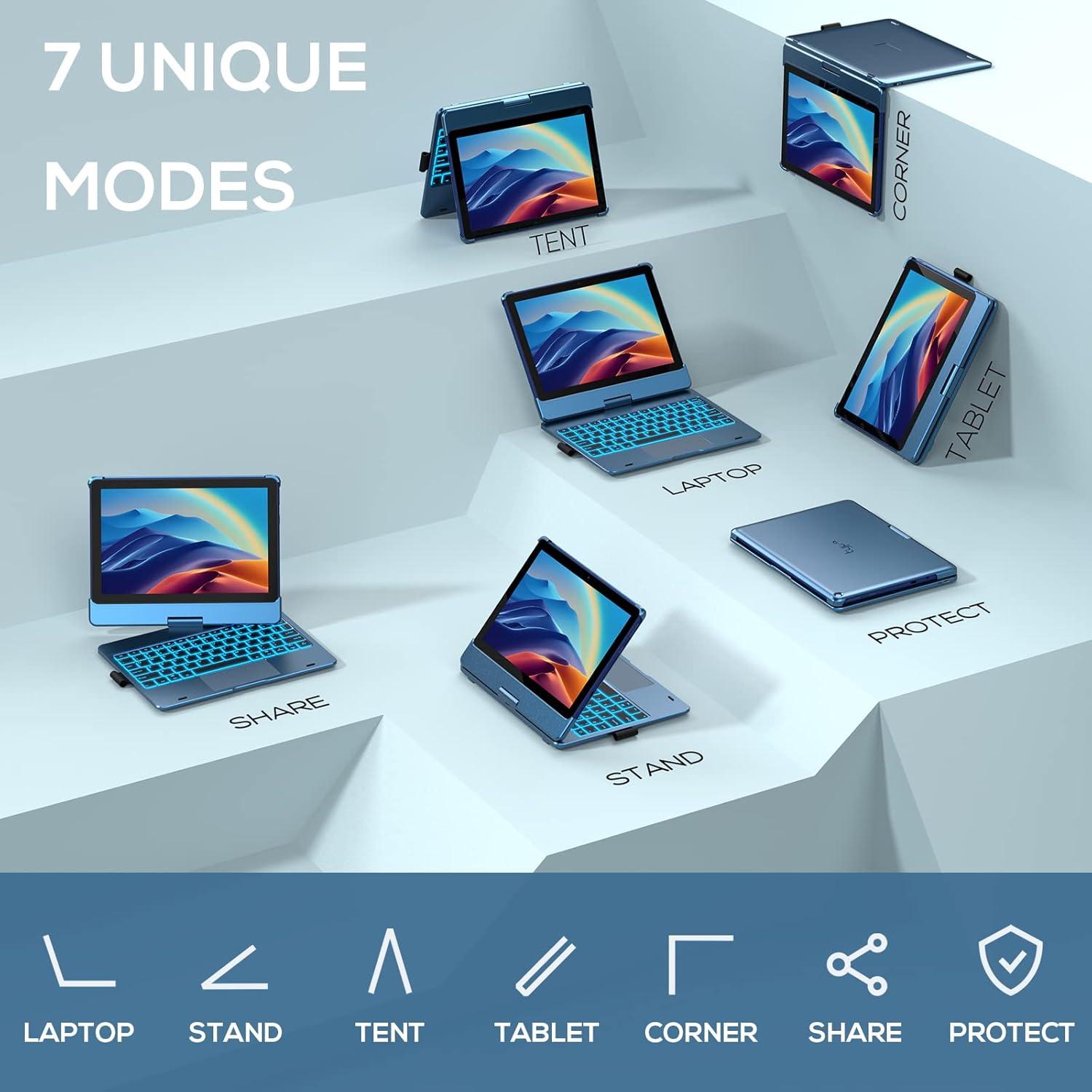 image:imagetypecase Touch Keyboard Case for HD 10 amp HD 10 Plus Tablet 2021 11th Generation  Touchpad  360 Rotatable  Wireless  10 Colors Backlight  Compatible with Prestige Elite 10QS  Denim
