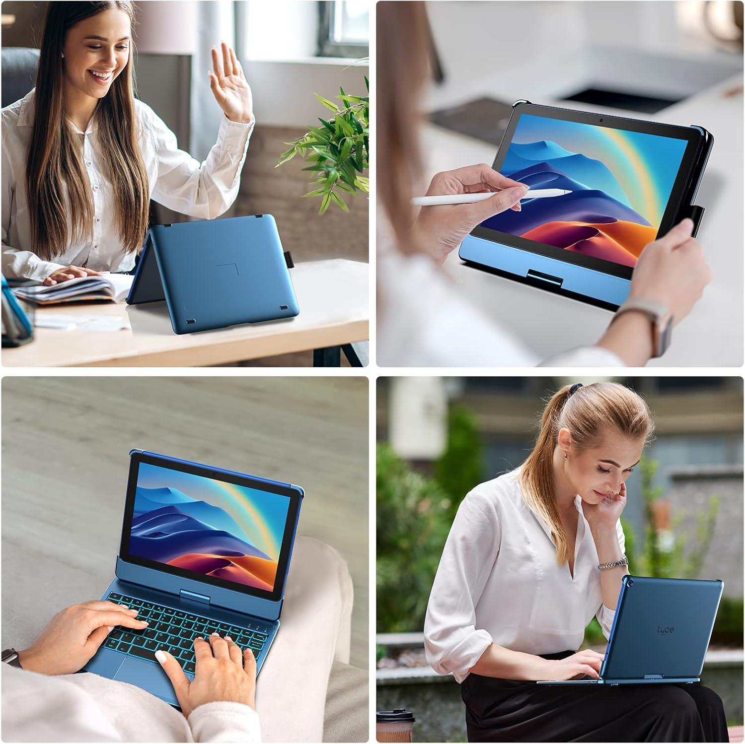 image:imagetypecase Touch Keyboard Case for HD 10 amp HD 10 Plus Tablet 2021 11th Generation  Touchpad  360 Rotatable  Wireless  10 Colors Backlight  Compatible with Prestige Elite 10QS  Denim