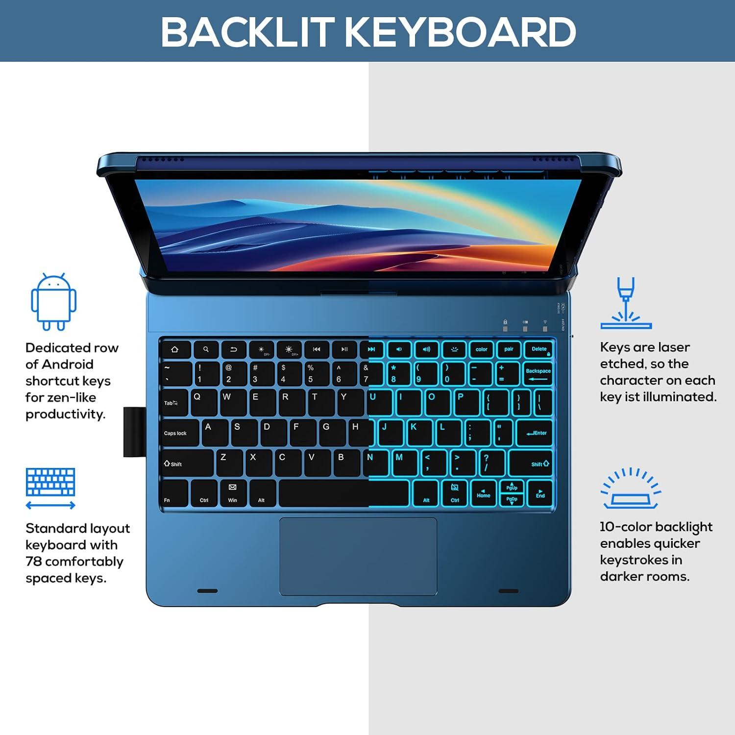 image:imagetypecase Touch Keyboard Case for HD 10 amp HD 10 Plus Tablet 2021 11th Generation  Touchpad  360 Rotatable  Wireless  10 Colors Backlight  Compatible with Prestige Elite 10QS  Denim