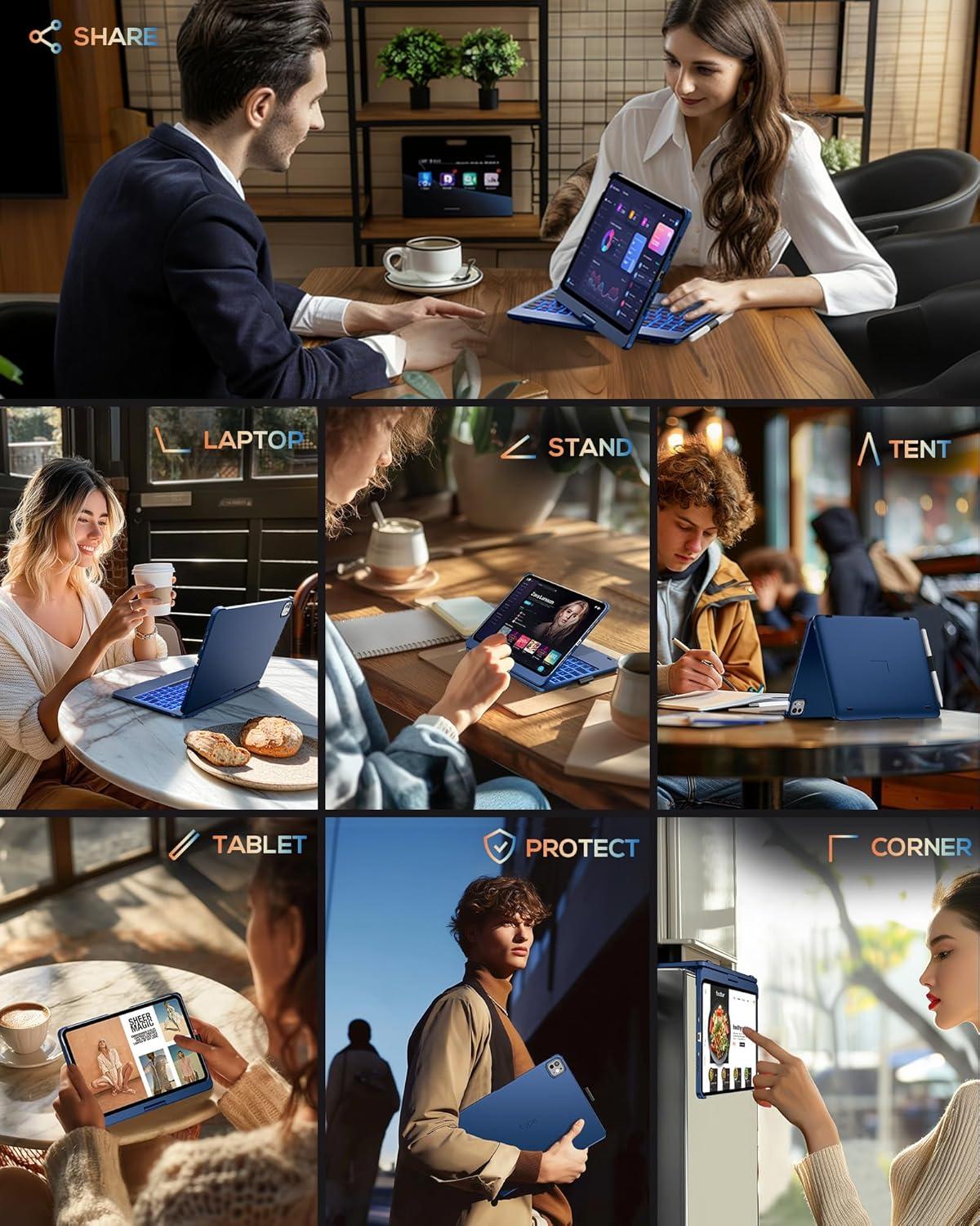 image:imagetypecase Touch Keyboard Case for iPad Air 11inchM3M2 20252024 amp iPad Pro 114th3rd2nd1st Gen MultiTouch Trackpad 11Color Backlight 360Rotatable for iPad Air 54th Gen BlackMidnight Blue