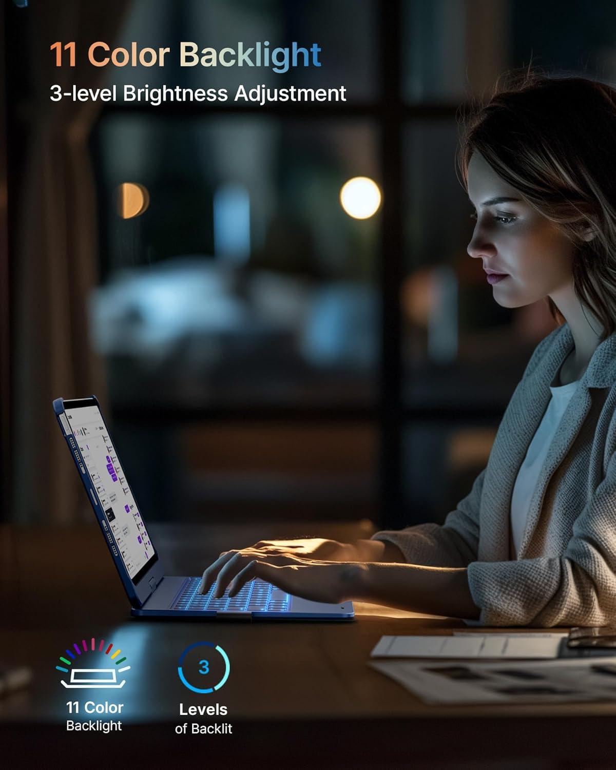 image:imagetypecase Touch Keyboard Case for iPad Air 11inchM3M2 20252024 amp iPad Pro 114th3rd2nd1st Gen MultiTouch Trackpad 11Color Backlight 360Rotatable for iPad Air 54th Gen BlackMidnight Blue