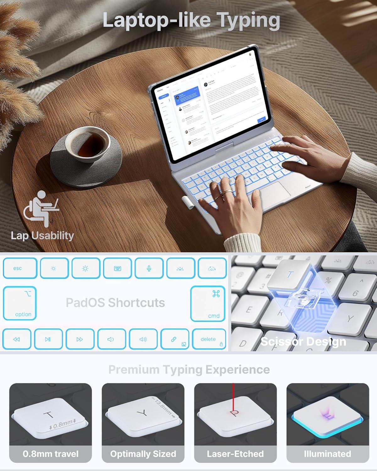image:imagetypecase Touch Keyboard Case for iPad Air 11inchM3M2 20252024 amp iPad Pro 114th3rd2nd1st Gen MultiTouch Trackpad 11Color Backlight 360Rotatable for iPad Air 54th Gen BlackSilver