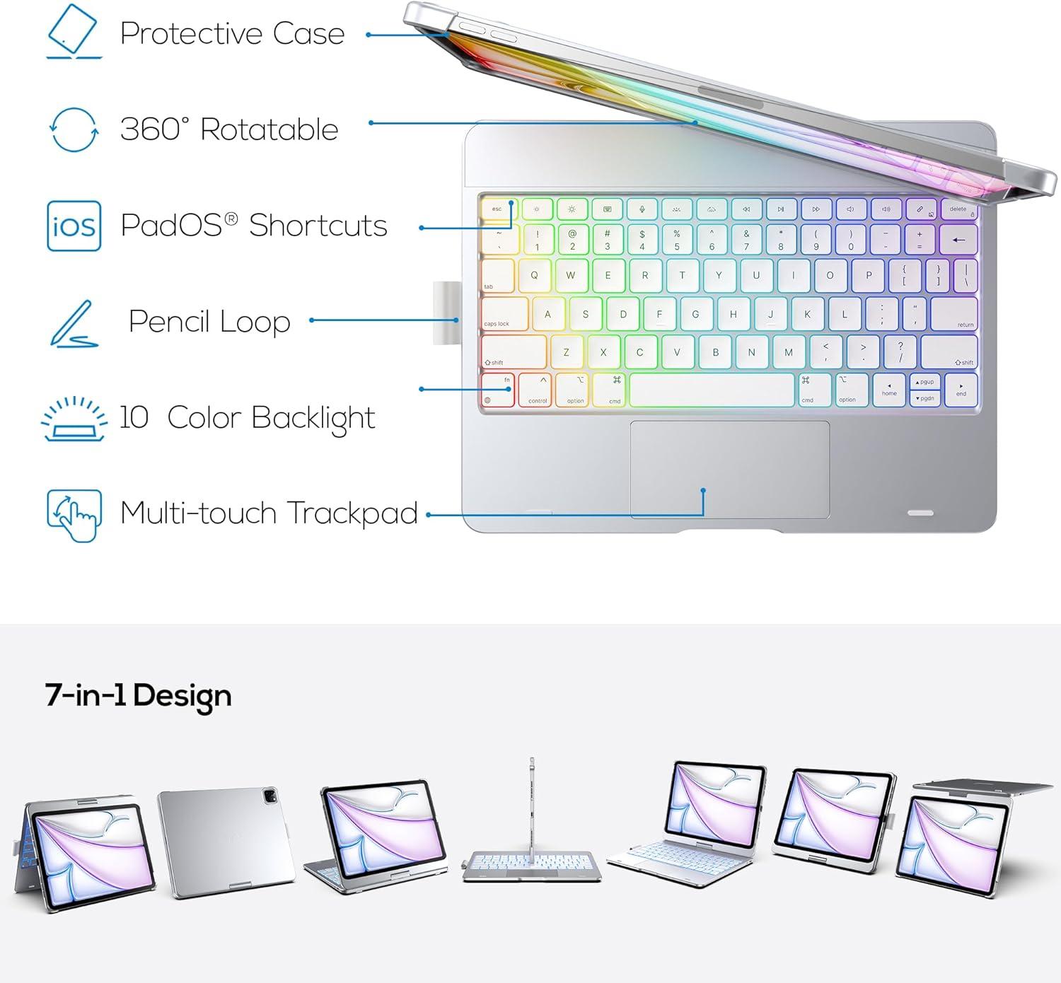 image:imagetypecase Touch Keyboard Case for iPad Air 11inchM3M2 20252024 amp iPad Pro 114th3rd2nd1st Gen MultiTouch Trackpad 11Color Backlight 360Rotatable for iPad Air 54th Gen BlackSilver