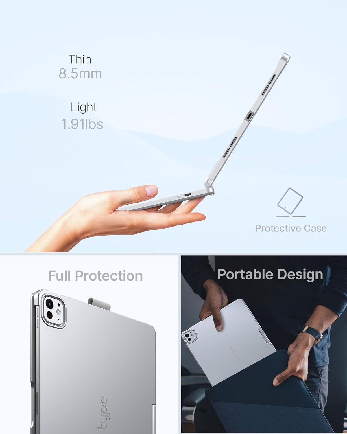 image:imagetypecase Touch Keyboard Case for iPad Air 11inchM3M2 20252024 amp iPad Pro 114th3rd2nd1st Gen MultiTouch Trackpad 11Color Backlight 360Rotatable for iPad Air 54th Gen BlackSilver