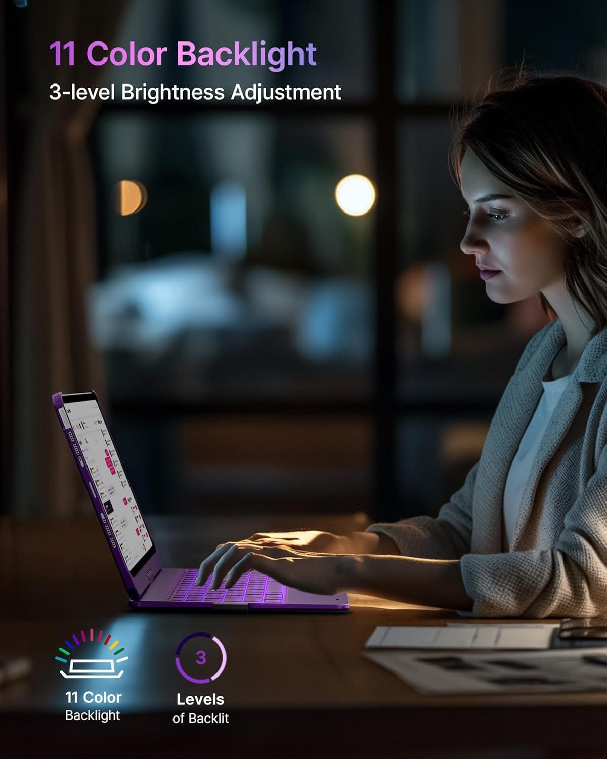 image:imagetypecase Touch Keyboard Case for iPad Air 11inchM3M2 20252024 amp iPad Pro 114th3rd2nd1st Gen MultiTouch Trackpad 11Color Backlight 360Rotatable for iPad Air 54th Gen BlackViolet