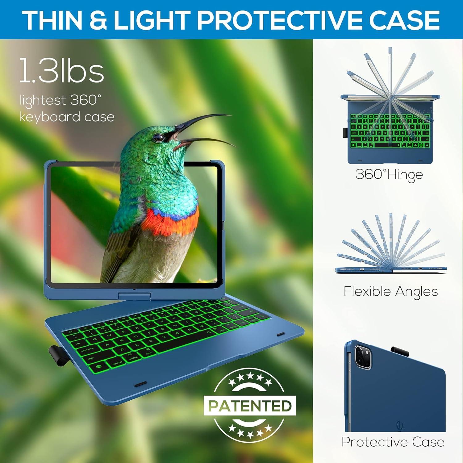 image:imagetypecase Touch Keyboard Case for iPad Air 11inchM3M2 20252024 amp iPad Pro 114th3rd2nd1st Gen MultiTouch Trackpad 11Color Backlight 360Rotatable for iPad Air 54th Gen BlackPacific Blue
