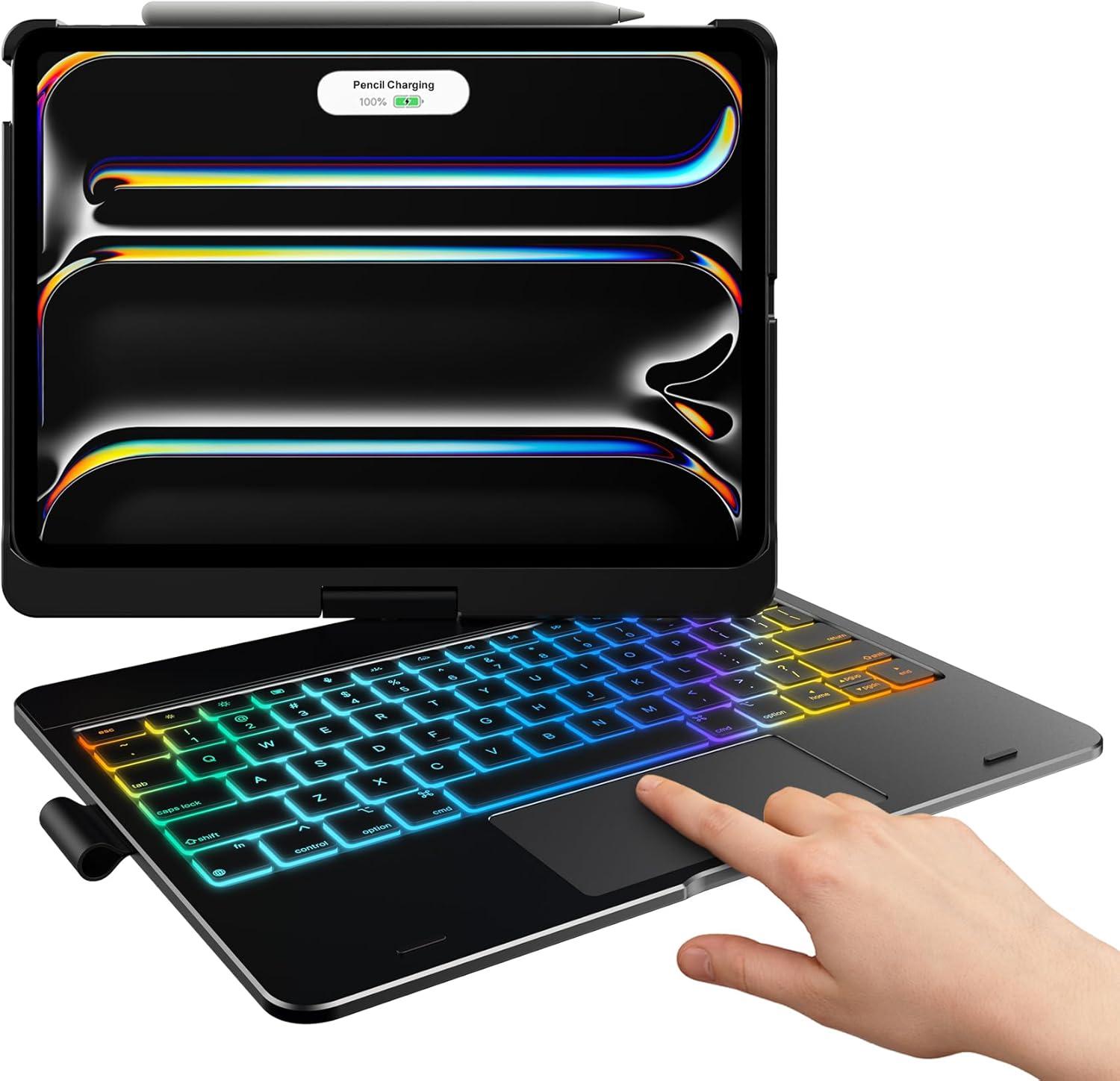 image:imagetypecase Touch Keyboard Case for iPad Air 11inchM3M2 20252024 amp iPad Pro 114th3rd2nd1st Gen MultiTouch Trackpad 11Color Backlight 360Rotatable for iPad Air 54th Gen BlackBlack