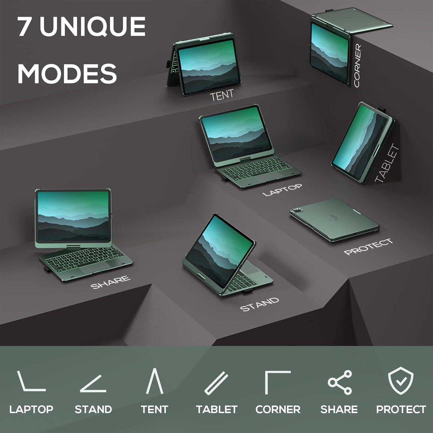 image:imagetypecase Touch Keyboard Case for iPad Air 11inchM3M2 20252024 amp iPad Pro 114th3rd2nd1st Gen MultiTouch Trackpad 11Color Backlight 360Rotatable for iPad Air 54th Gen BlackMidnight Green