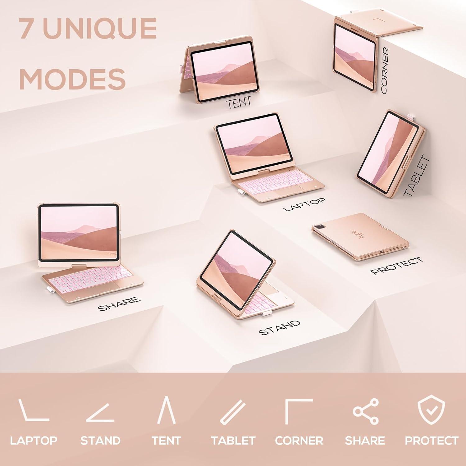 image:imagetypecase Touch Keyboard Case for iPad Air 11inchM3M2 20252024 amp iPad Pro 114th3rd2nd1st Gen MultiTouch Trackpad 11Color Backlight 360Rotatable for iPad Air 54th Gen Rose Gold
