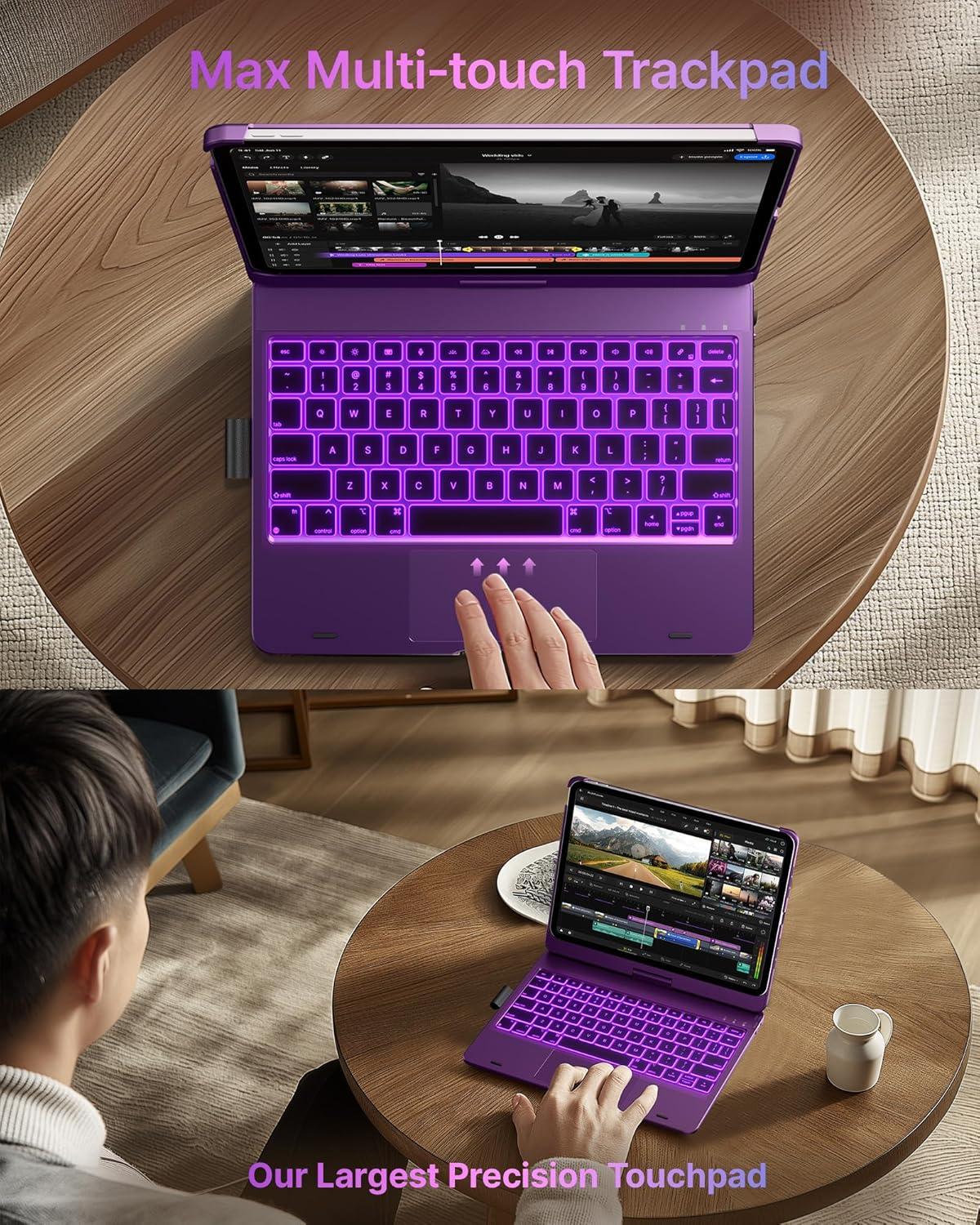 image:imagetypecase Touch Keyboard Case for iPad Air 11inchM3M2 20252024 amp iPad Pro 114th3rd2nd1st Gen MultiTouch Trackpad 11Color Backlight 360Rotatable for iPad Air 54th Gen BlackViolet
