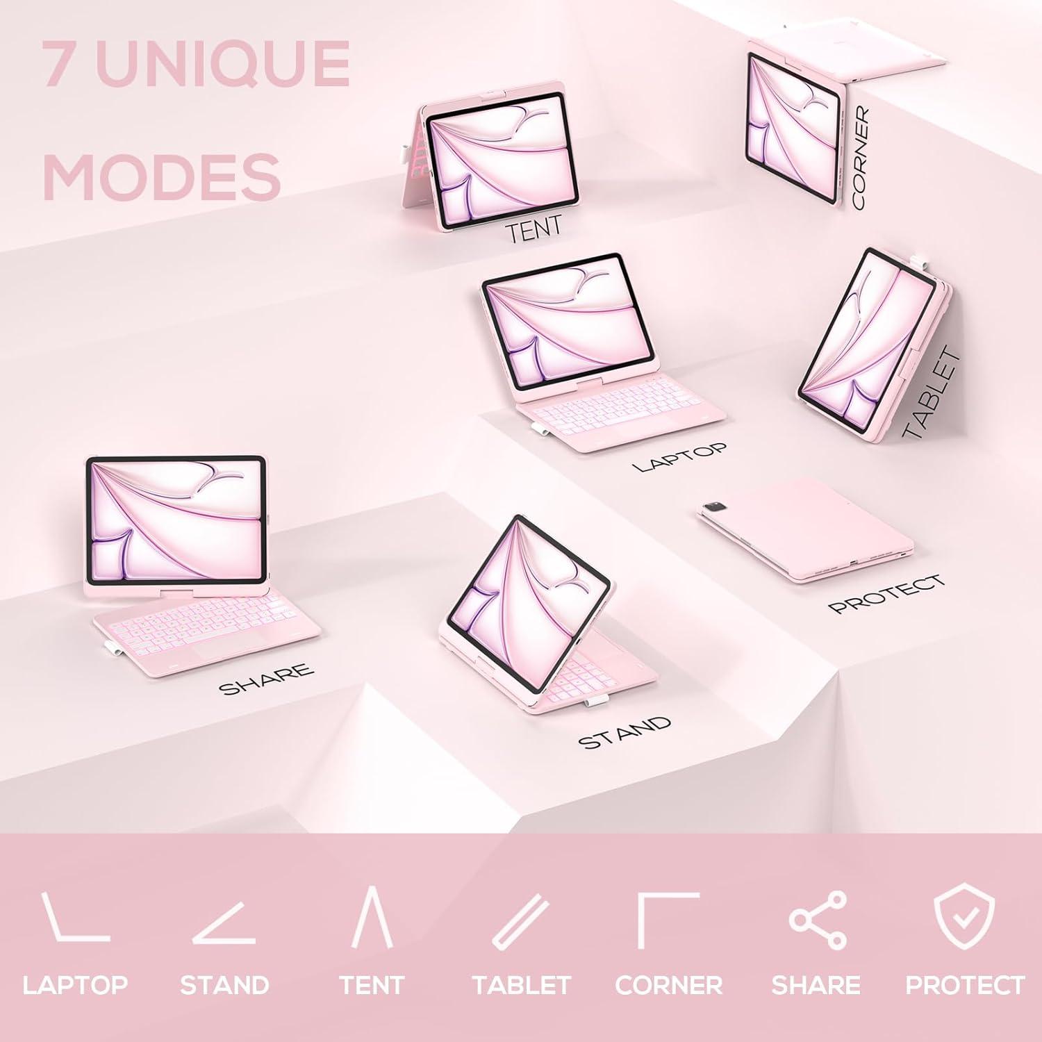 image:imagetypecase Touch Keyboard Case for iPad Air 11inchM3M2 20252024 amp iPad Pro 114th3rd2nd1st Gen MultiTouch Trackpad 11Color Backlight 360Rotatable for iPad Air 54th Gen BlackLight Pink