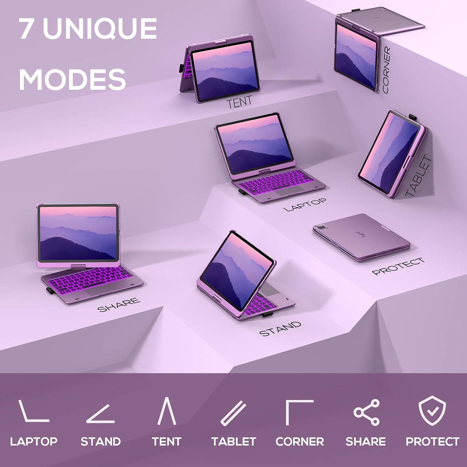 image:imagetypecase Touch Keyboard Case for iPad Air 11inchM3M2 20252024 amp iPad Pro 114th3rd2nd1st Gen MultiTouch Trackpad 11Color Backlight 360Rotatable for iPad Air 54th Gen BlackViolet