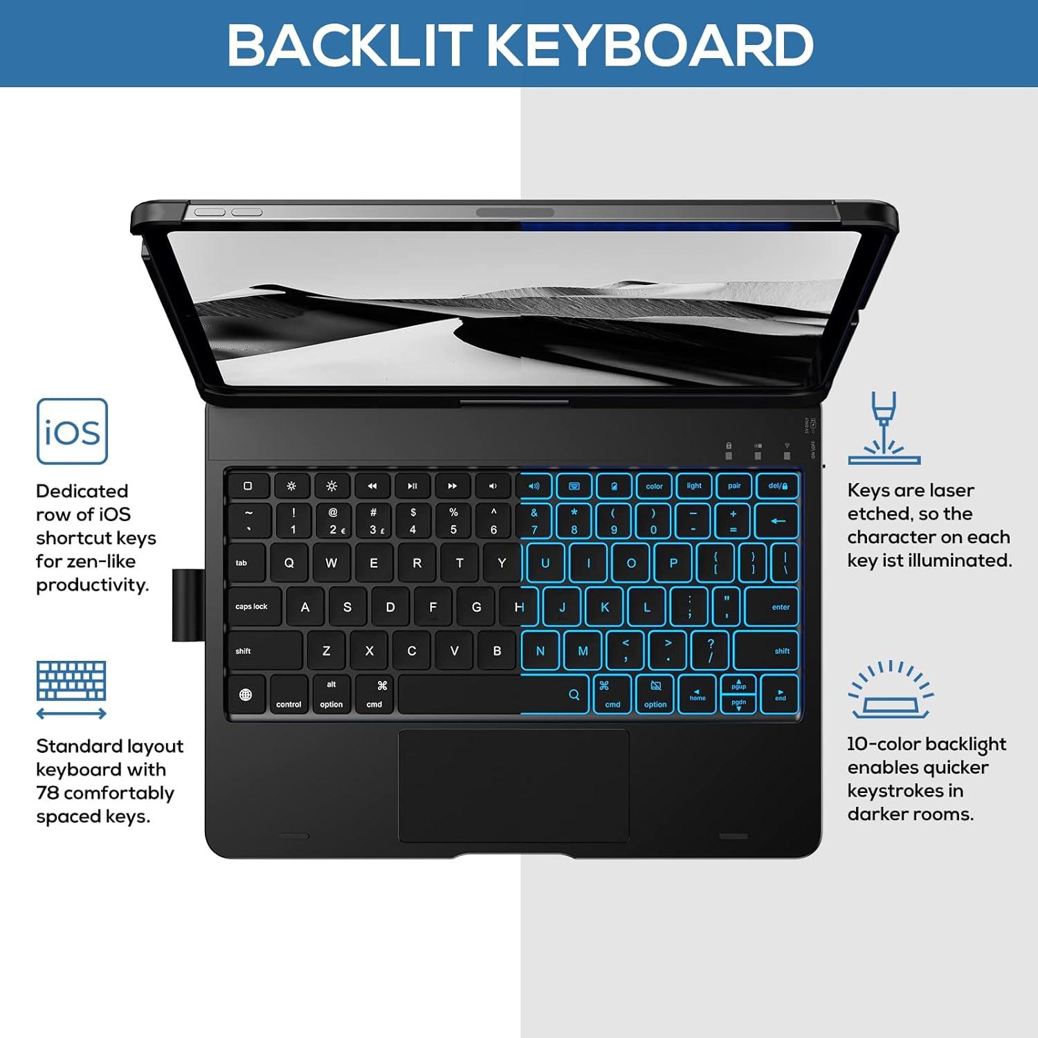 image:imagetypecase Touch Keyboard Case for iPad Air 11inchM3M2 20252024 amp iPad Pro 114th3rd2nd1st Gen MultiTouch Trackpad 11Color Backlight 360Rotatable for iPad Air 54th Gen BlackGray