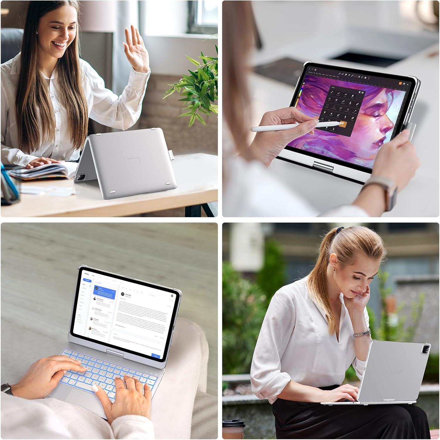 image:imagetypecase Touch Keyboard Case for iPad Air 11inchM3M2 20252024 amp iPad Pro 114th3rd2nd1st Gen MultiTouch Trackpad 11Color Backlight 360Rotatable for iPad Air 54th Gen BlackSilver
