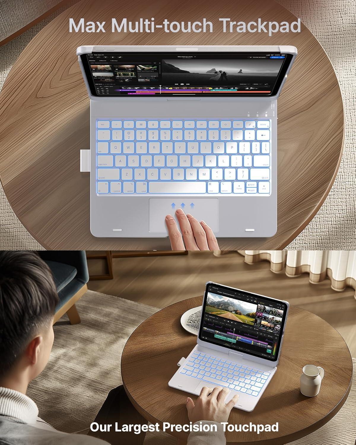 image:imagetypecase Touch Keyboard Case for iPad Air 11inchM3M2 20252024 amp iPad Pro 114th3rd2nd1st Gen MultiTouch Trackpad 11Color Backlight 360Rotatable for iPad Air 54th Gen BlackSilver