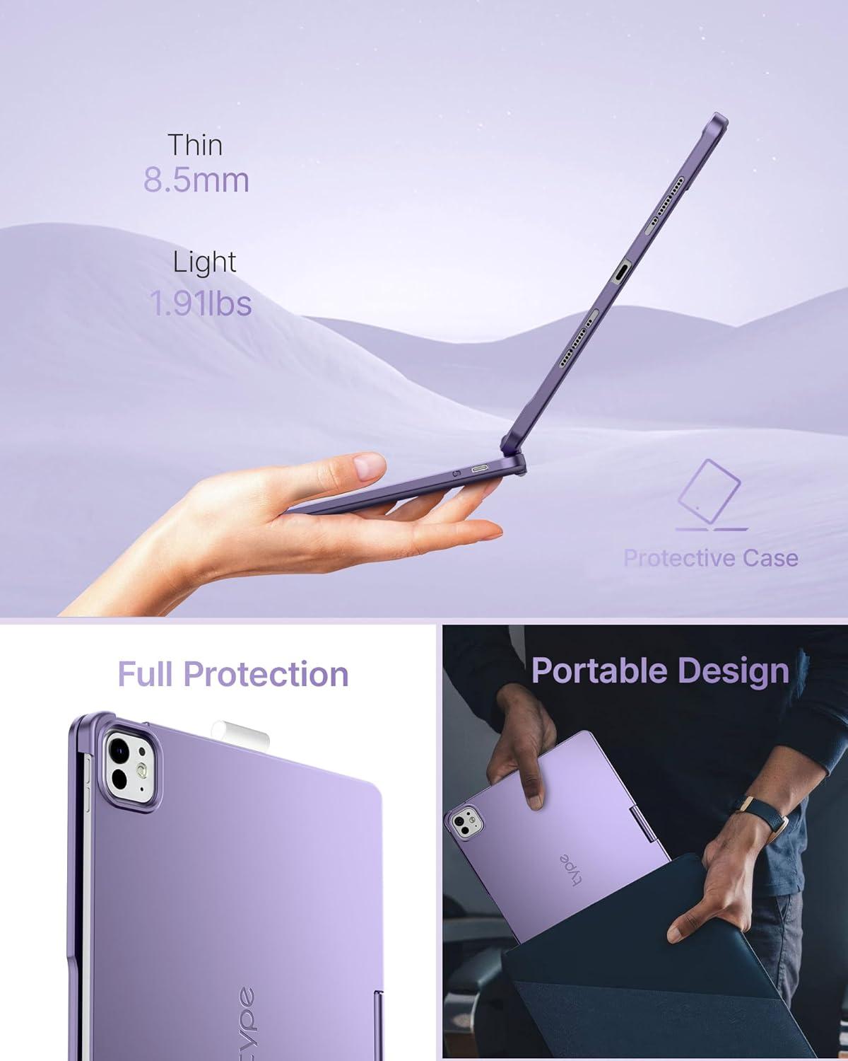 image:imagetypecase Touch Keyboard Case for iPad Air 11inchM3M2 20252024 amp iPad Pro 114th3rd2nd1st Gen MultiTouch Trackpad 11Color Backlight 360Rotatable for iPad Air 54th Gen BlackLight Purple