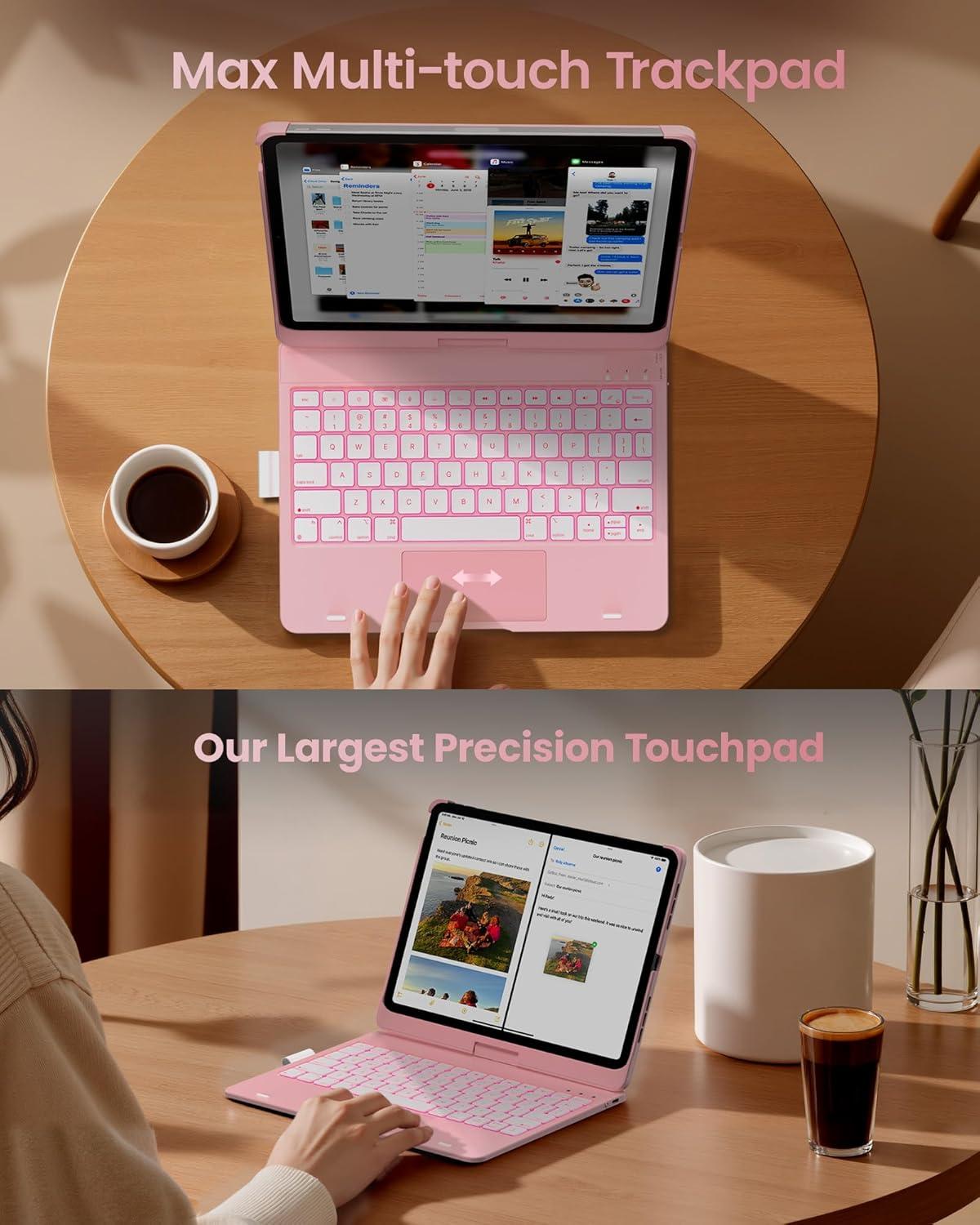 image:imagetypecase Touch Keyboard Case for iPad Air 11inchM3M2 20252024 amp iPad Pro 114th3rd2nd1st Gen MultiTouch Trackpad 11Color Backlight 360Rotatable for iPad Air 54th Gen BlackLight Pink