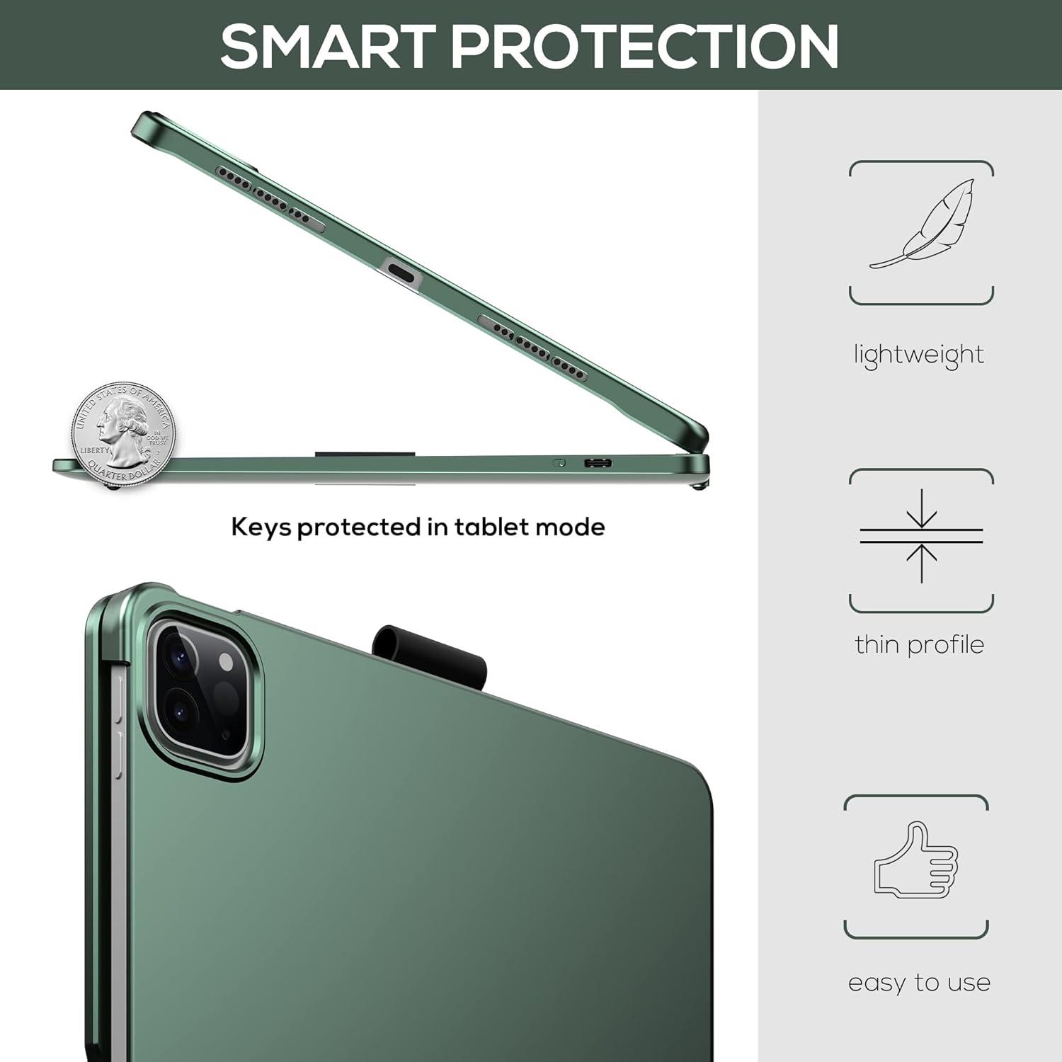 image:imagetypecase Touch Keyboard Case for iPad Air 11inchM3M2 20252024 amp iPad Pro 114th3rd2nd1st Gen MultiTouch Trackpad 11Color Backlight 360Rotatable for iPad Air 54th Gen BlackMidnight Green