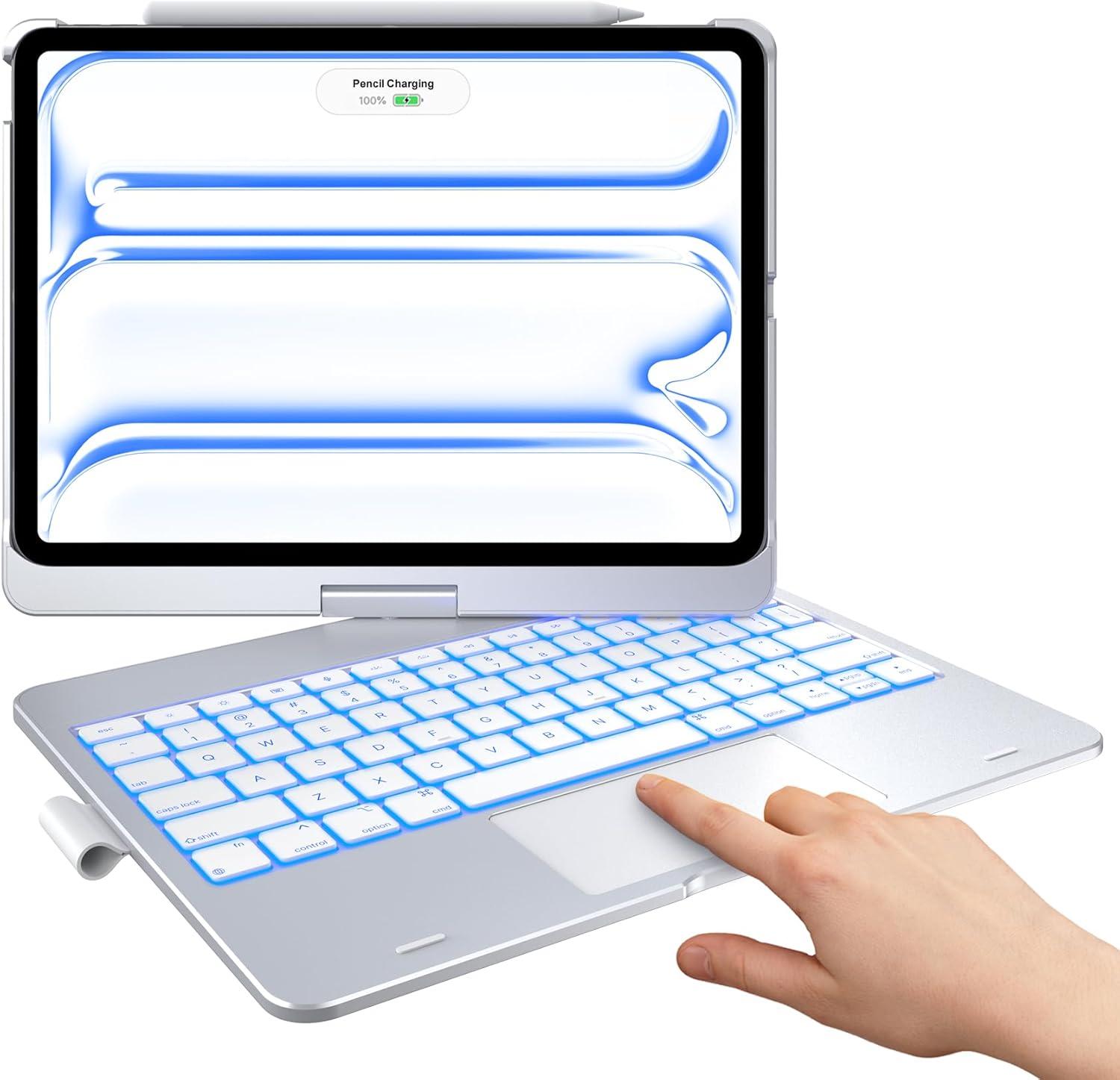 image:imagetypecase Touch Keyboard Case for iPad Air 11inchM3M2 20252024 amp iPad Pro 114th3rd2nd1st Gen MultiTouch Trackpad 11Color Backlight 360Rotatable for iPad Air 54th Gen BlackSilver