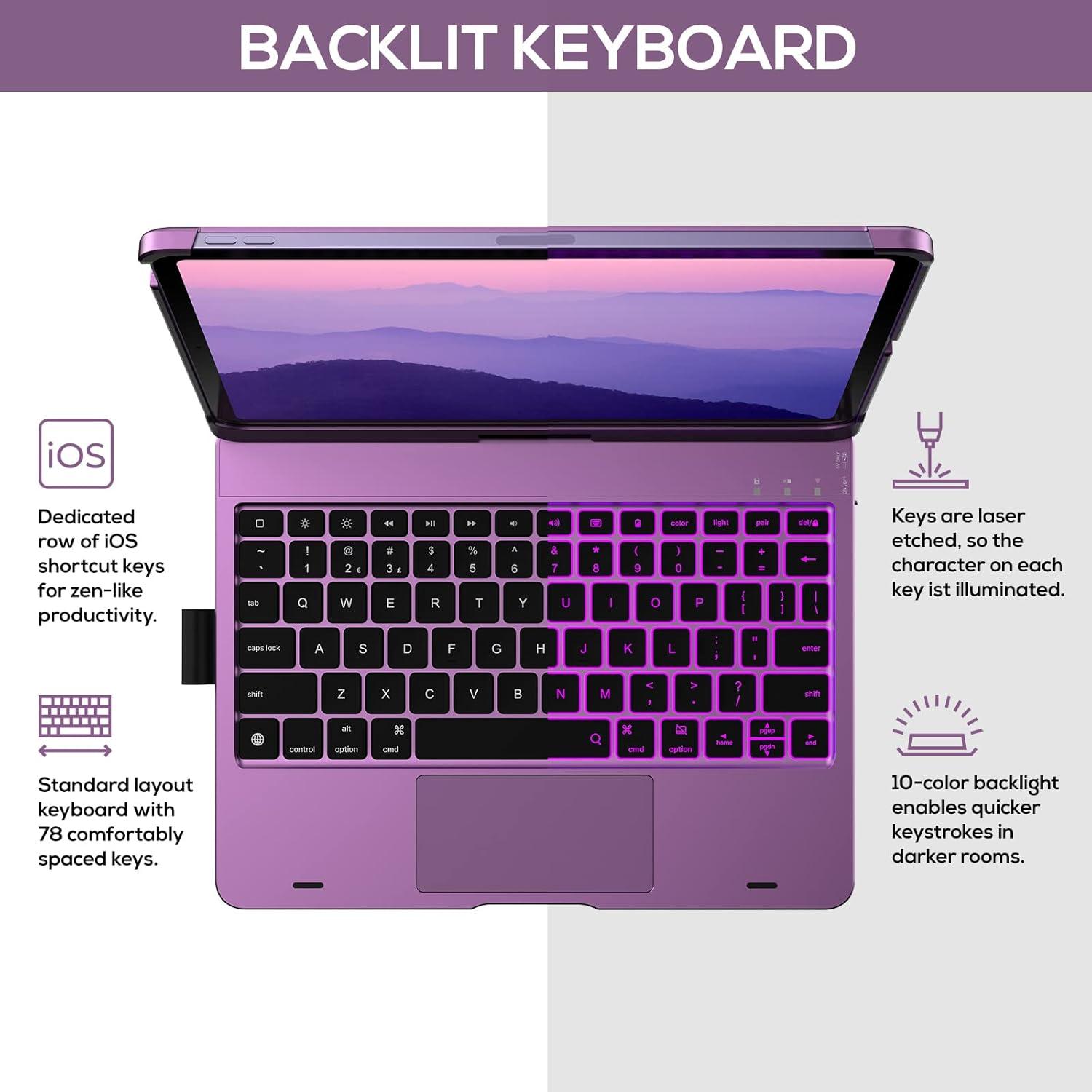 image:imagetypecase Touch Keyboard Case for iPad Air 11inchM3M2 20252024 amp iPad Pro 114th3rd2nd1st Gen MultiTouch Trackpad 11Color Backlight 360Rotatable for iPad Air 54th Gen BlackViolet