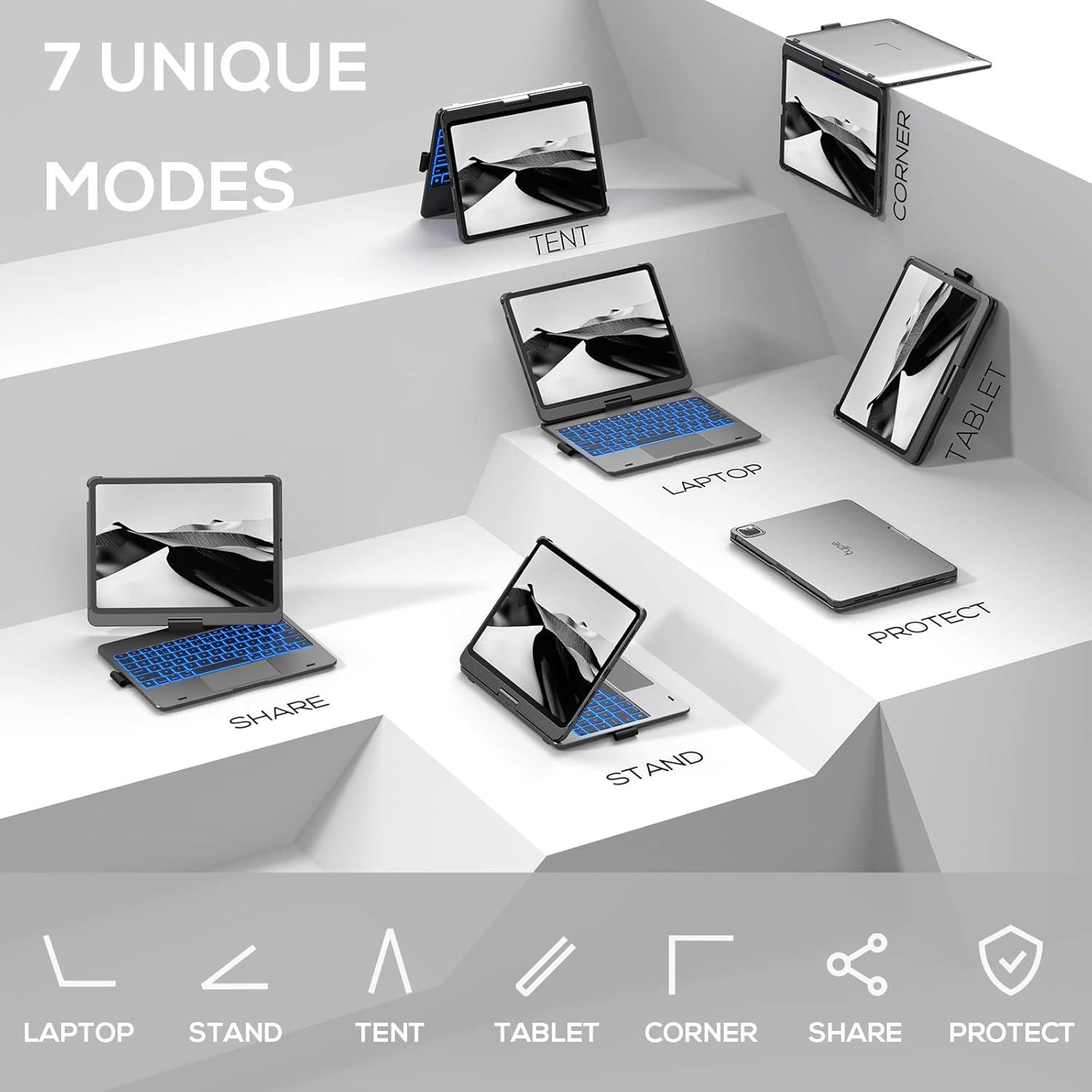 image:imagetypecase Touch Keyboard Case for iPad Air 11inchM3M2 20252024 amp iPad Pro 114th3rd2nd1st Gen MultiTouch Trackpad 11Color Backlight 360Rotatable for iPad Air 54th Gen BlackGray