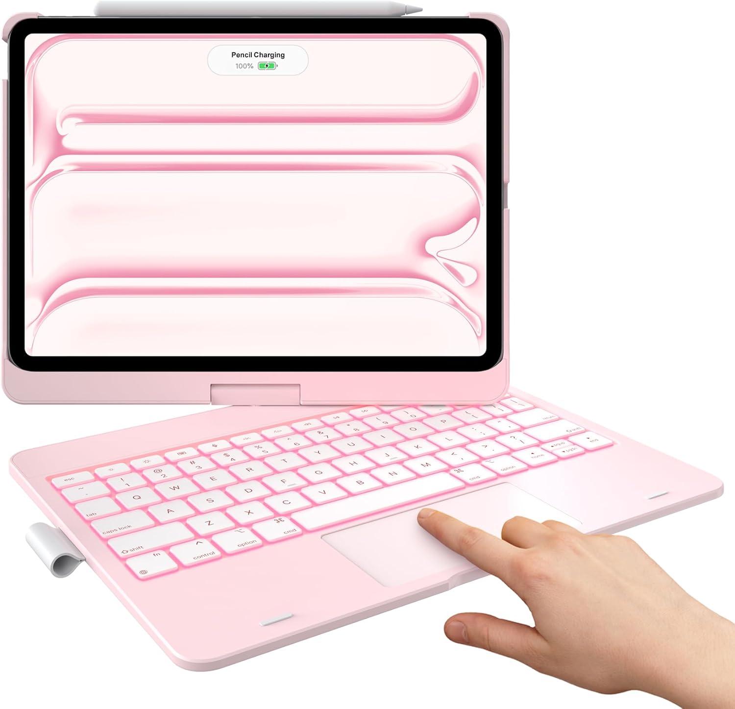 image:imagetypecase Touch Keyboard Case for iPad Air 11inchM3M2 20252024 amp iPad Pro 114th3rd2nd1st Gen MultiTouch Trackpad 11Color Backlight 360Rotatable for iPad Air 54th Gen BlackLight Pink