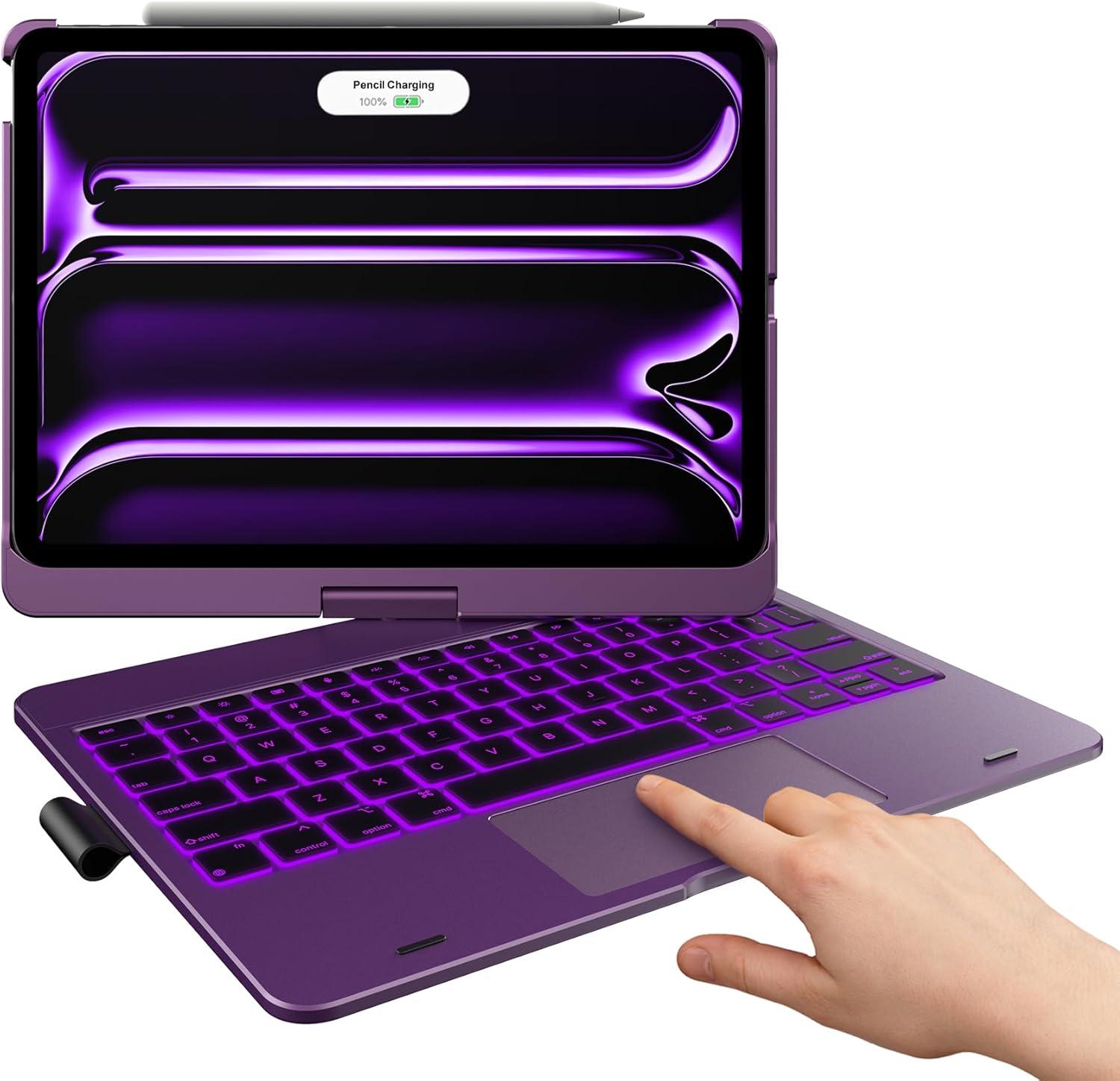 image:imagetypecase Touch Keyboard Case for iPad Air 11inchM3M2 20252024 amp iPad Pro 114th3rd2nd1st Gen MultiTouch Trackpad 11Color Backlight 360Rotatable for iPad Air 54th Gen BlackViolet