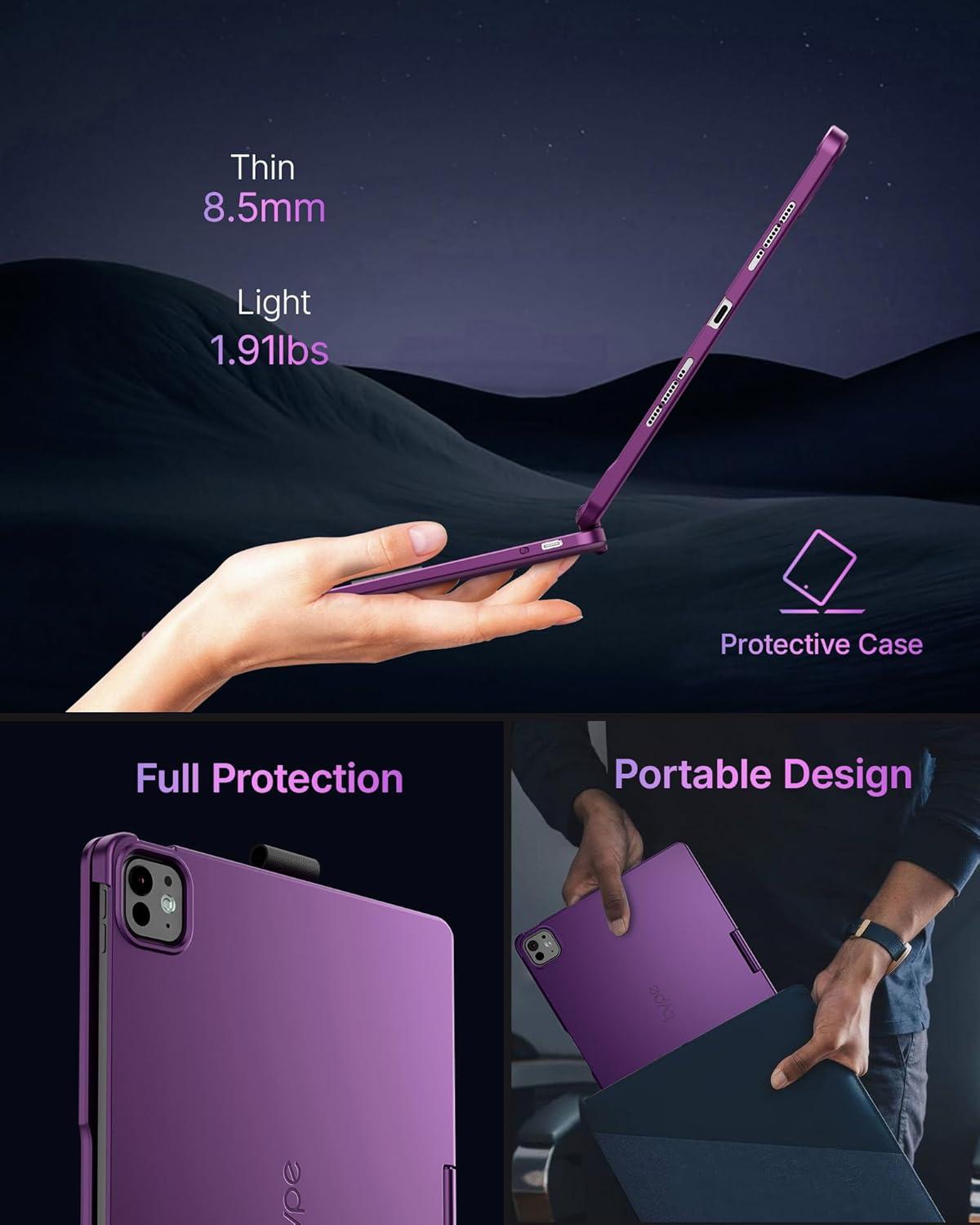image:imagetypecase Touch Keyboard Case for iPad Air 11inchM3M2 20252024 amp iPad Pro 114th3rd2nd1st Gen MultiTouch Trackpad 11Color Backlight 360Rotatable for iPad Air 54th Gen BlackViolet