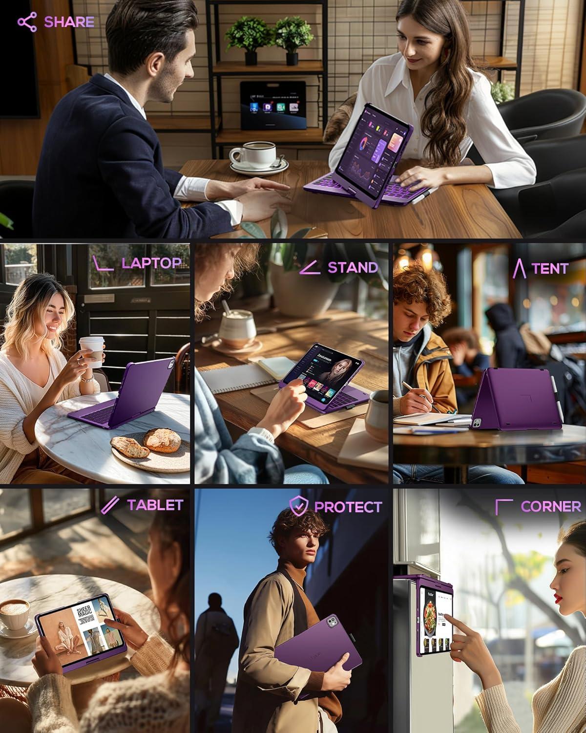image:imagetypecase Touch Keyboard Case for iPad Air 11inchM3M2 20252024 amp iPad Pro 114th3rd2nd1st Gen MultiTouch Trackpad 11Color Backlight 360Rotatable for iPad Air 54th Gen BlackViolet
