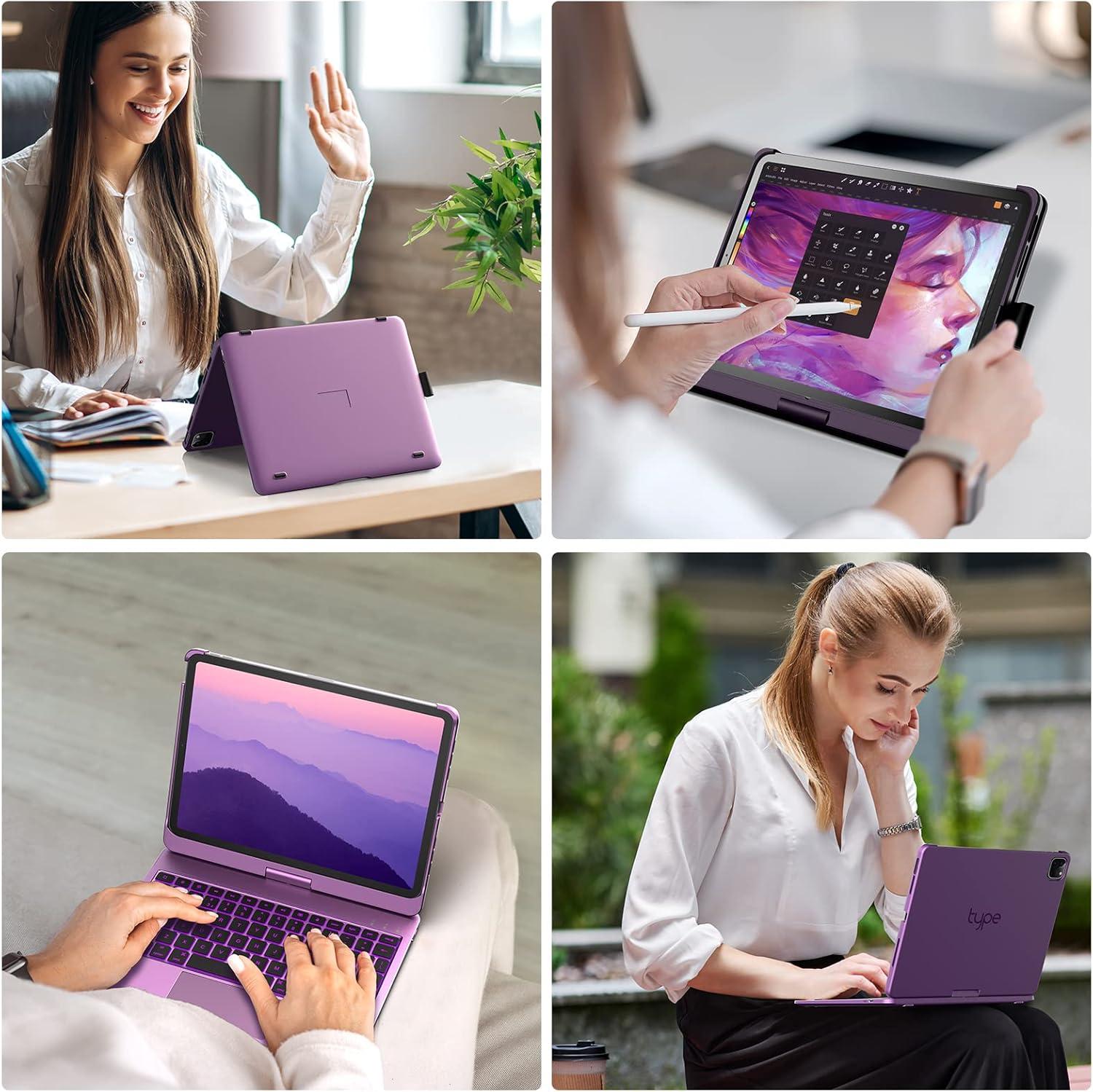 image:imagetypecase Touch Keyboard Case for iPad Air 11inchM3M2 20252024 amp iPad Pro 114th3rd2nd1st Gen MultiTouch Trackpad 11Color Backlight 360Rotatable for iPad Air 54th Gen BlackViolet