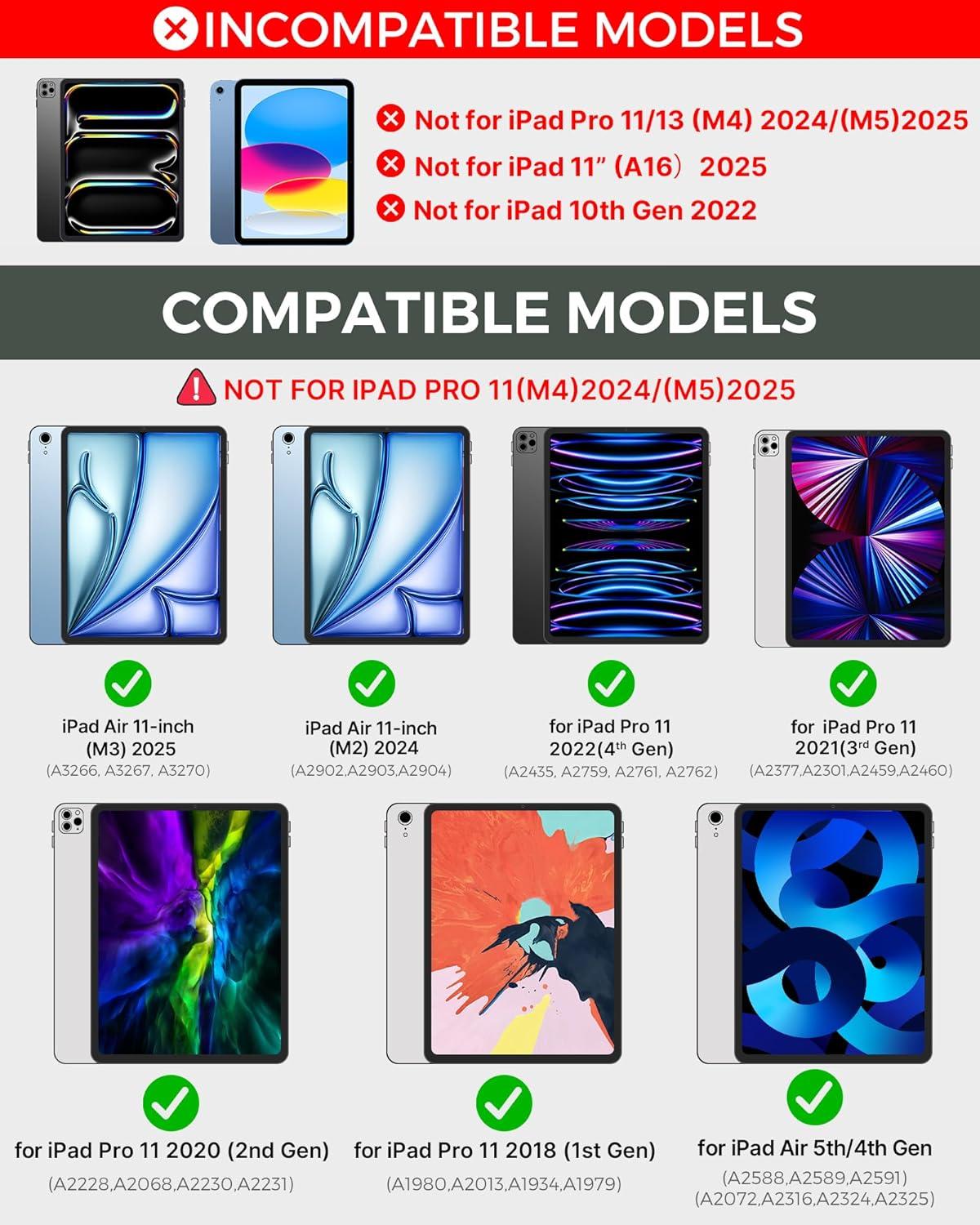 image:imagetypecase Touch Keyboard Case for iPad Air 11inchM3M2 20252024 amp iPad Pro 114th3rd2nd1st Gen MultiTouch Trackpad 11Color Backlight 360Rotatable for iPad Air 54th Gen BlackMidnight Green