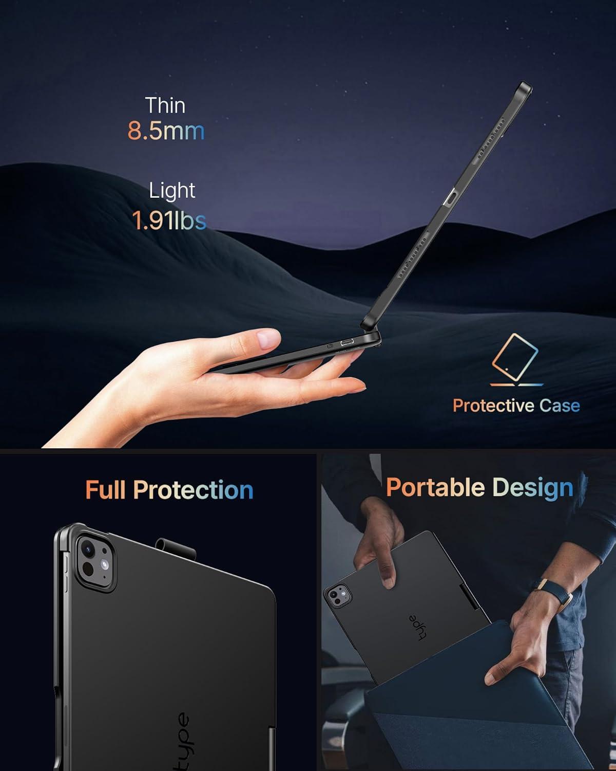 image:imagetypecase Touch Keyboard Case for iPad Air 11inchM3M2 20252024 amp iPad Pro 114th3rd2nd1st Gen MultiTouch Trackpad 11Color Backlight 360Rotatable for iPad Air 54th Gen BlackBlack
