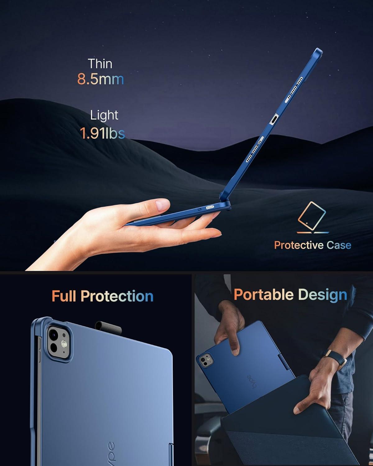 image:imagetypecase Touch Keyboard Case for iPad Air 11inchM3M2 20252024 amp iPad Pro 114th3rd2nd1st Gen MultiTouch Trackpad 11Color Backlight 360Rotatable for iPad Air 54th Gen BlackMidnight Blue