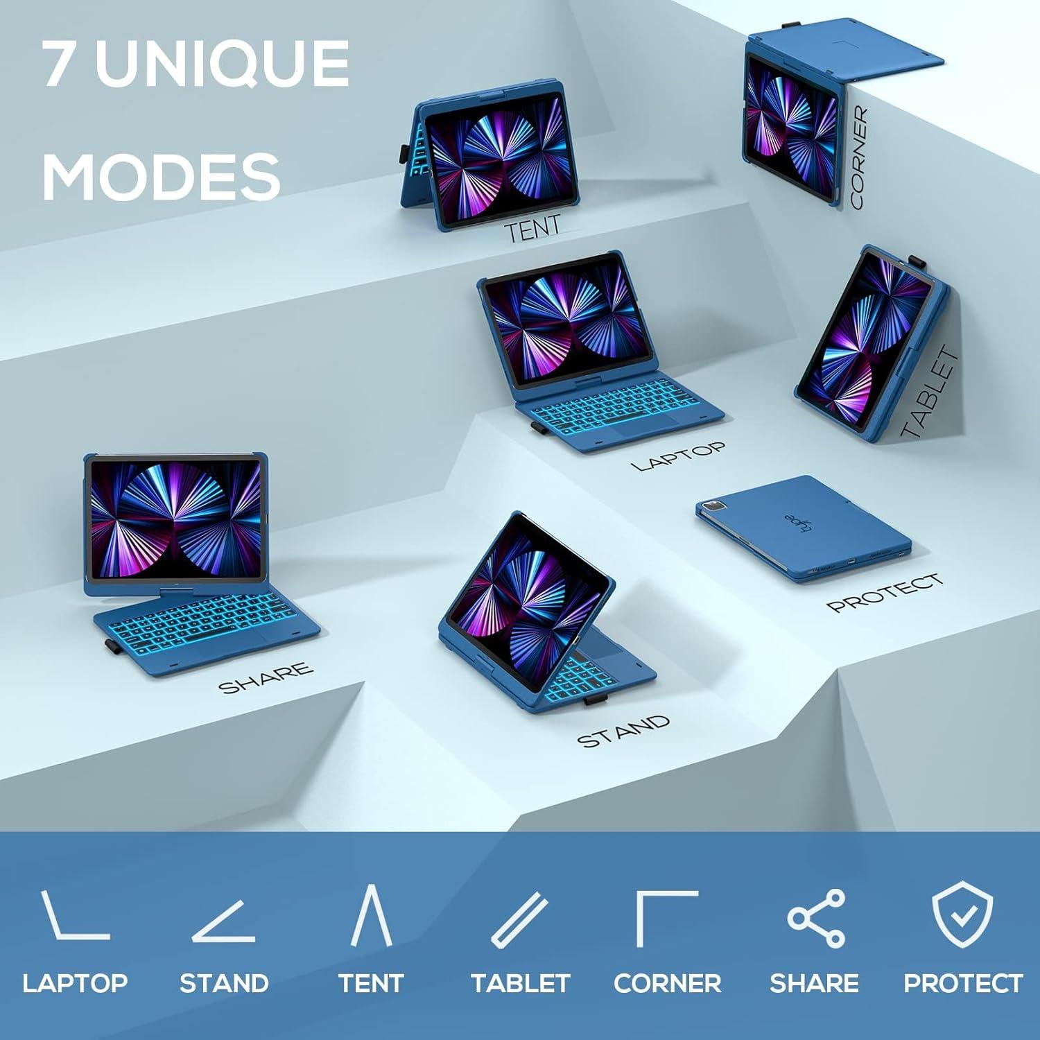 image:imagetypecase Touch Keyboard Case for iPad Air 11inchM3M2 20252024 amp iPad Pro 114th3rd2nd1st Gen MultiTouch Trackpad 11Color Backlight 360Rotatable for iPad Air 54th Gen BlackPacific Blue
