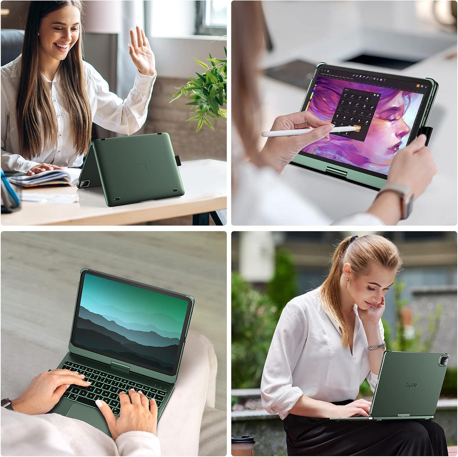 image:imagetypecase Touch Keyboard Case for iPad Air 11inchM3M2 20252024 amp iPad Pro 114th3rd2nd1st Gen MultiTouch Trackpad 11Color Backlight 360Rotatable for iPad Air 54th Gen BlackMidnight Green