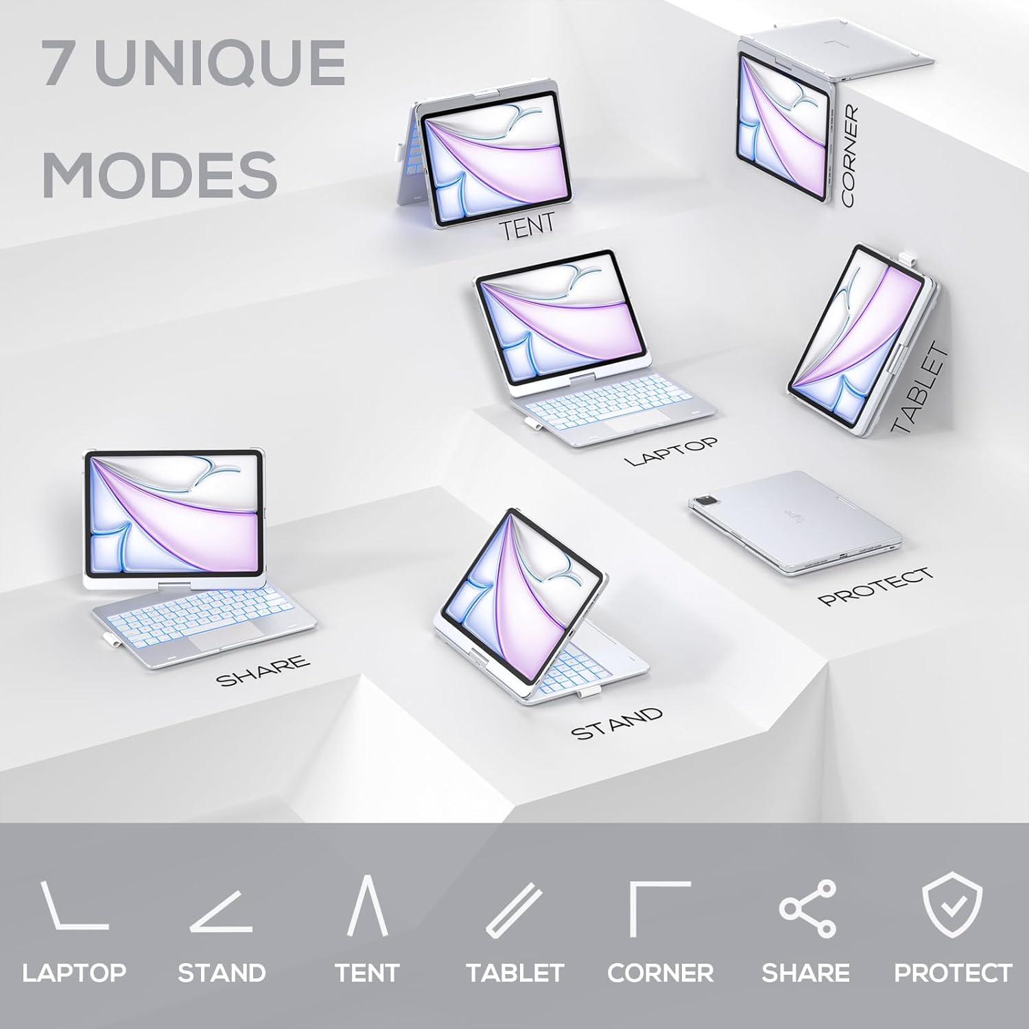 image:imagetypecase Touch Keyboard Case for iPad Air 11inchM3M2 20252024 amp iPad Pro 114th3rd2nd1st Gen MultiTouch Trackpad 11Color Backlight 360Rotatable for iPad Air 54th Gen BlackSilver