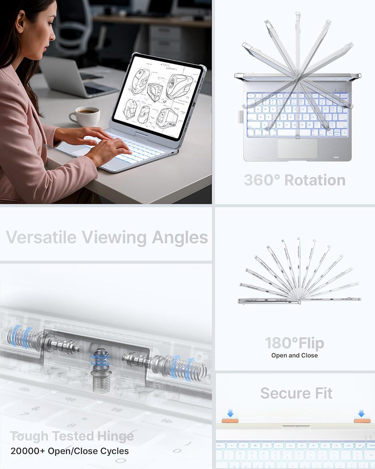 image:imagetypecase Touch Keyboard Case for iPad Air 11inchM3M2 20252024 amp iPad Pro 114th3rd2nd1st Gen MultiTouch Trackpad 11Color Backlight 360Rotatable for iPad Air 54th Gen BlackSilver