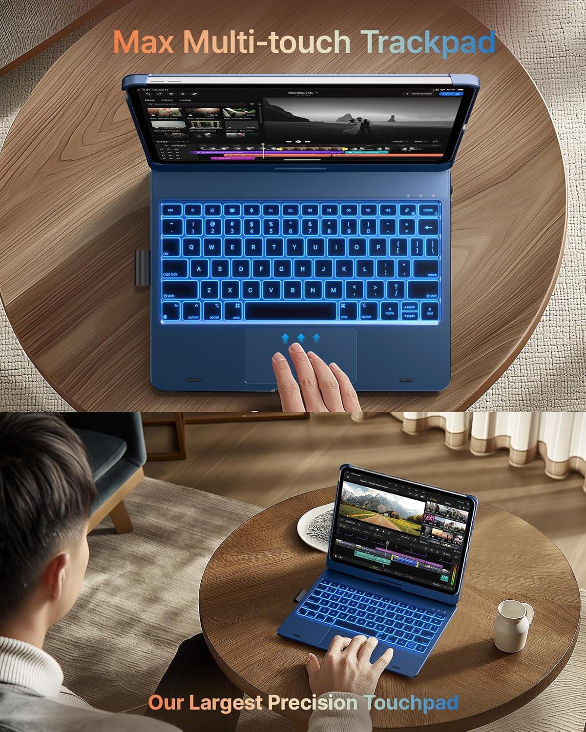 image:imagetypecase Touch Keyboard Case for iPad Air 11inchM3M2 20252024 amp iPad Pro 114th3rd2nd1st Gen MultiTouch Trackpad 11Color Backlight 360Rotatable for iPad Air 54th Gen BlackMidnight Blue