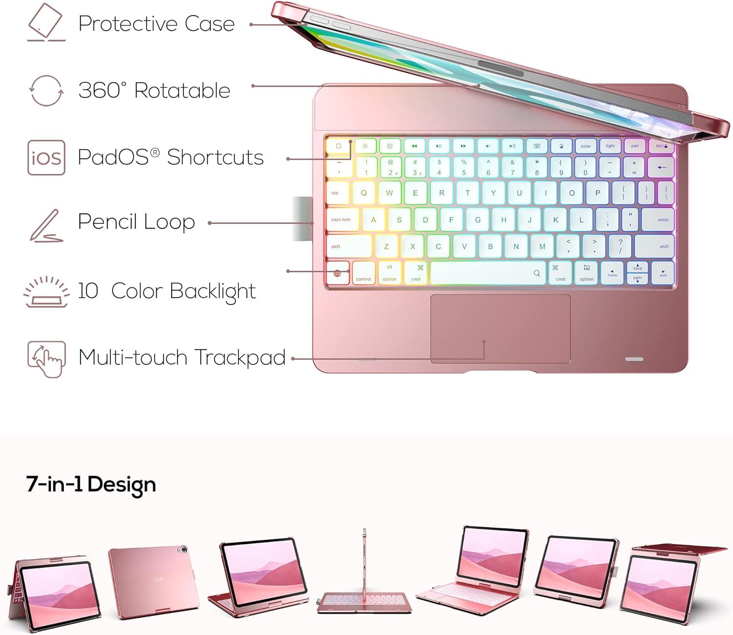 image:imagetypecase Touch Keyboard Case with Trackpad for iPad Air 11inch M3 2025  M2 2024 360Rotatable  11 Colors Backlight  Wireless Keyboard with Pencil Holder for iPad Air 5th amp 4th GenSpace GrayRose Gold