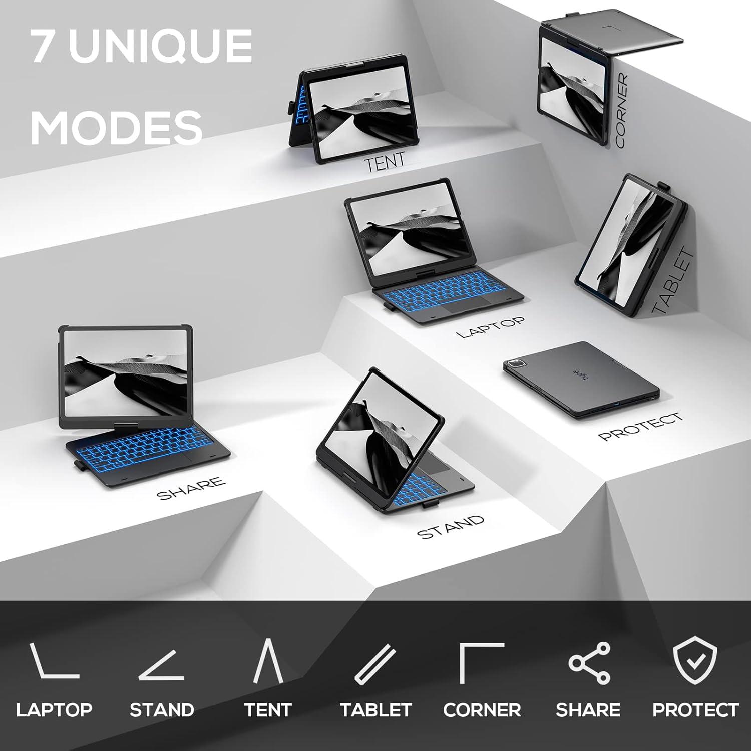 image:imagetypecase Touch Keyboard Case with Trackpad for iPad Air 11inch M3 2025  M2 2024 360Rotatable  11 Colors Backlight  Wireless Keyboard with Pencil Holder for iPad Air 5th amp 4th GenSpace GraySpace Gray