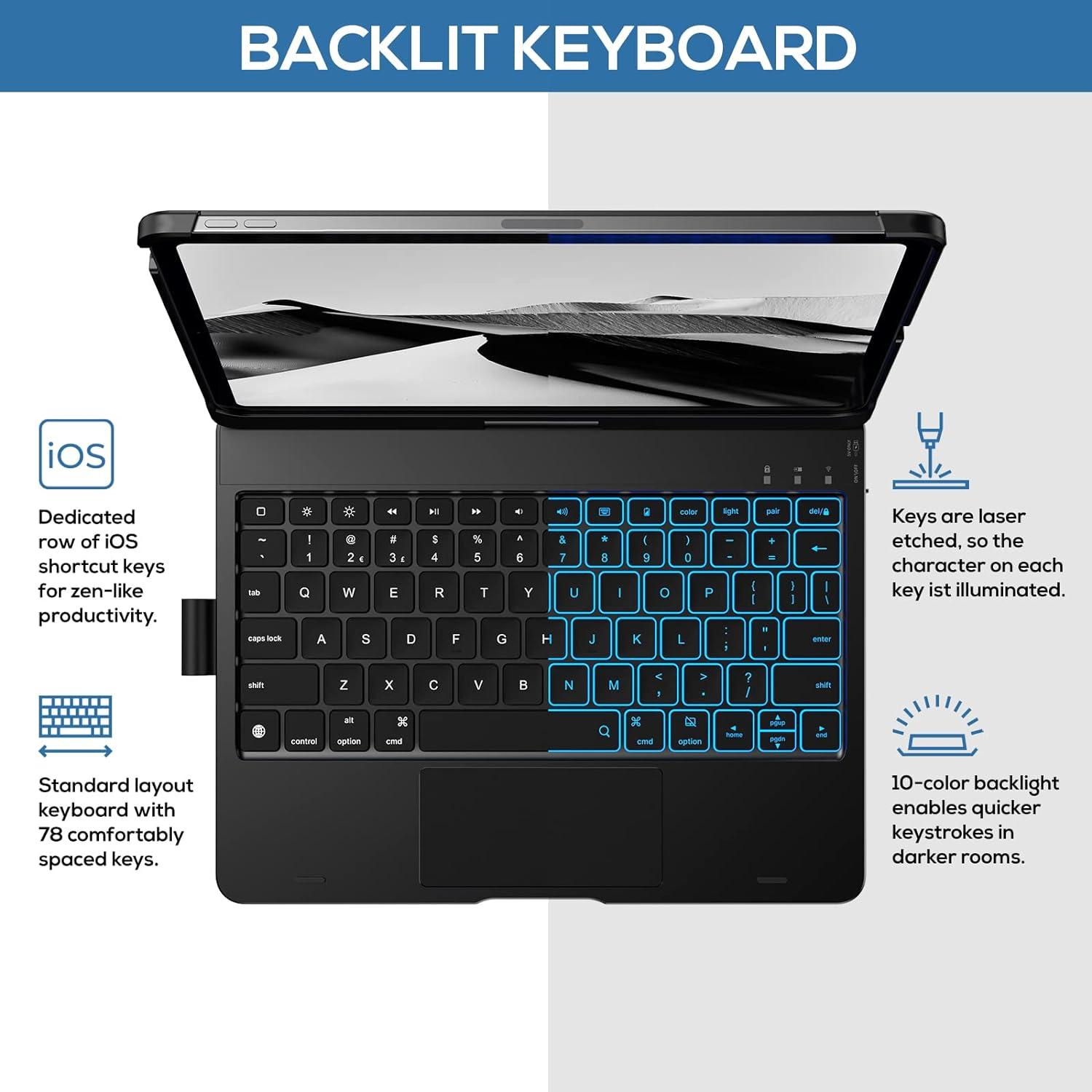 image:imagetypecase Touch Keyboard Case with Trackpad for iPad Air 11inch M3 2025  M2 2024 360Rotatable  11 Colors Backlight  Wireless Keyboard with Pencil Holder for iPad Air 5th amp 4th GenSpace GraySpace Gray