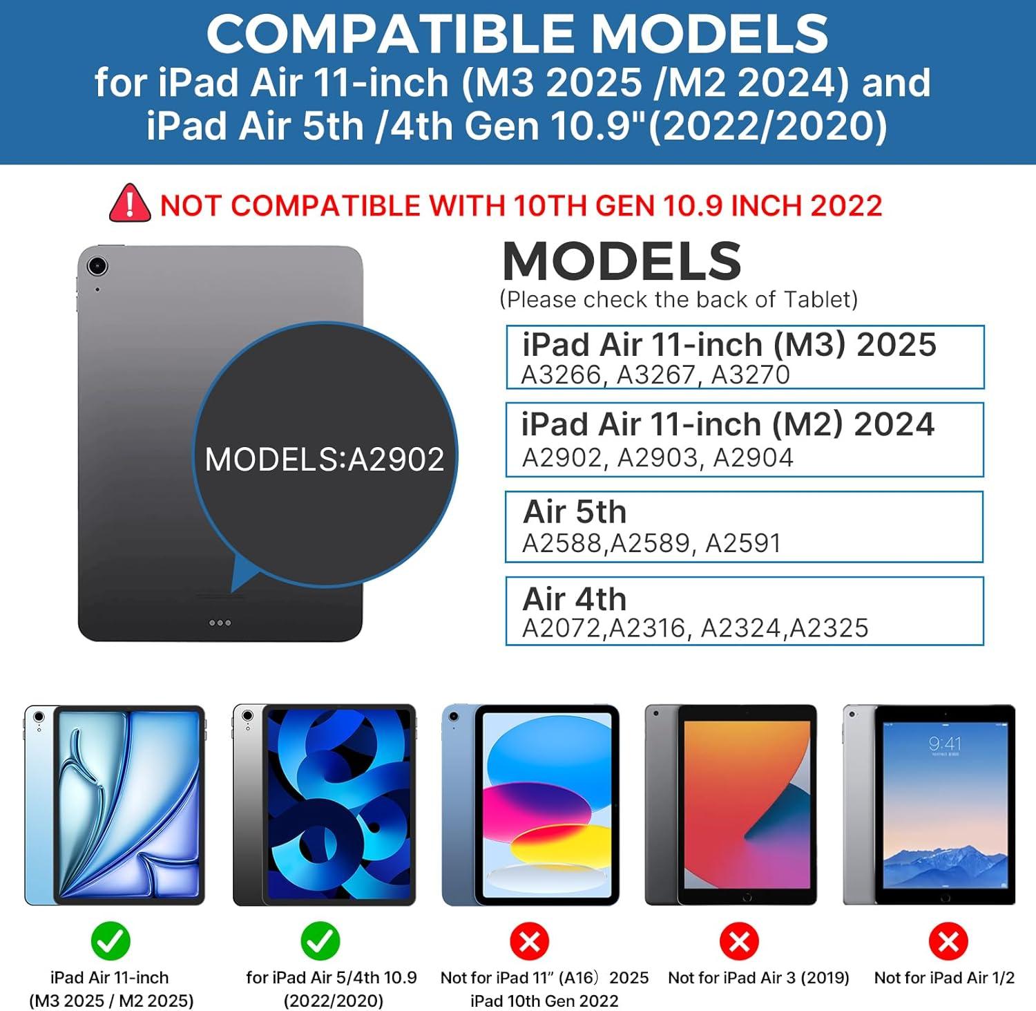 image:imagetypecase Touch Keyboard Case with Trackpad for iPad Air 11inch M3 2025  M2 2024 360Rotatable  11 Colors Backlight  Wireless Keyboard with Pencil Holder for iPad Air 5th amp 4th GenSpace GrayPacific Blue
