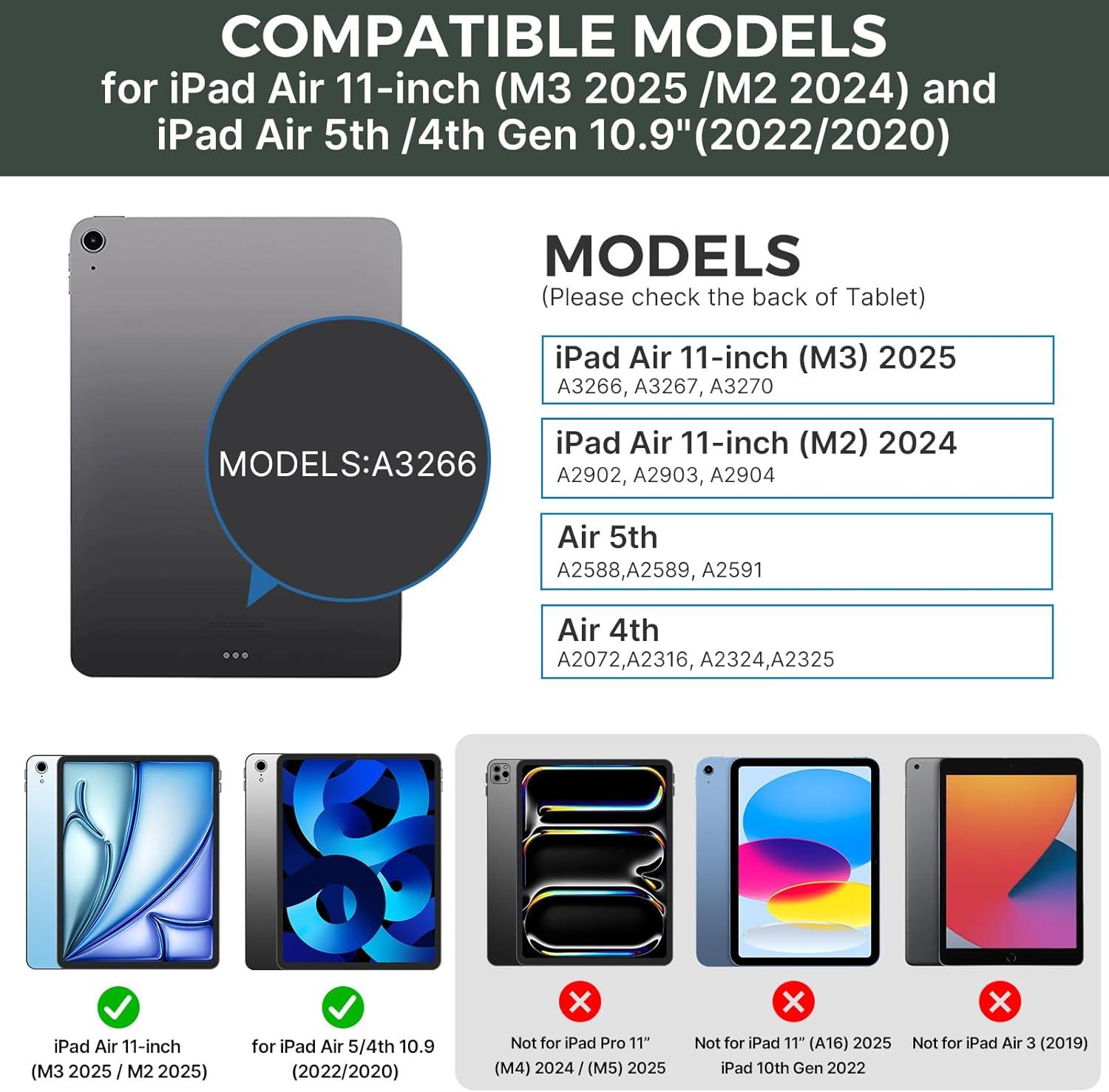 image:imagetypecase Touch Keyboard Case with Trackpad for iPad Air 11inch M3 2025  M2 2024 360Rotatable  11 Colors Backlight  Wireless Keyboard with Pencil Holder for iPad Air 5th amp 4th GenSpace GrayMidnight Green