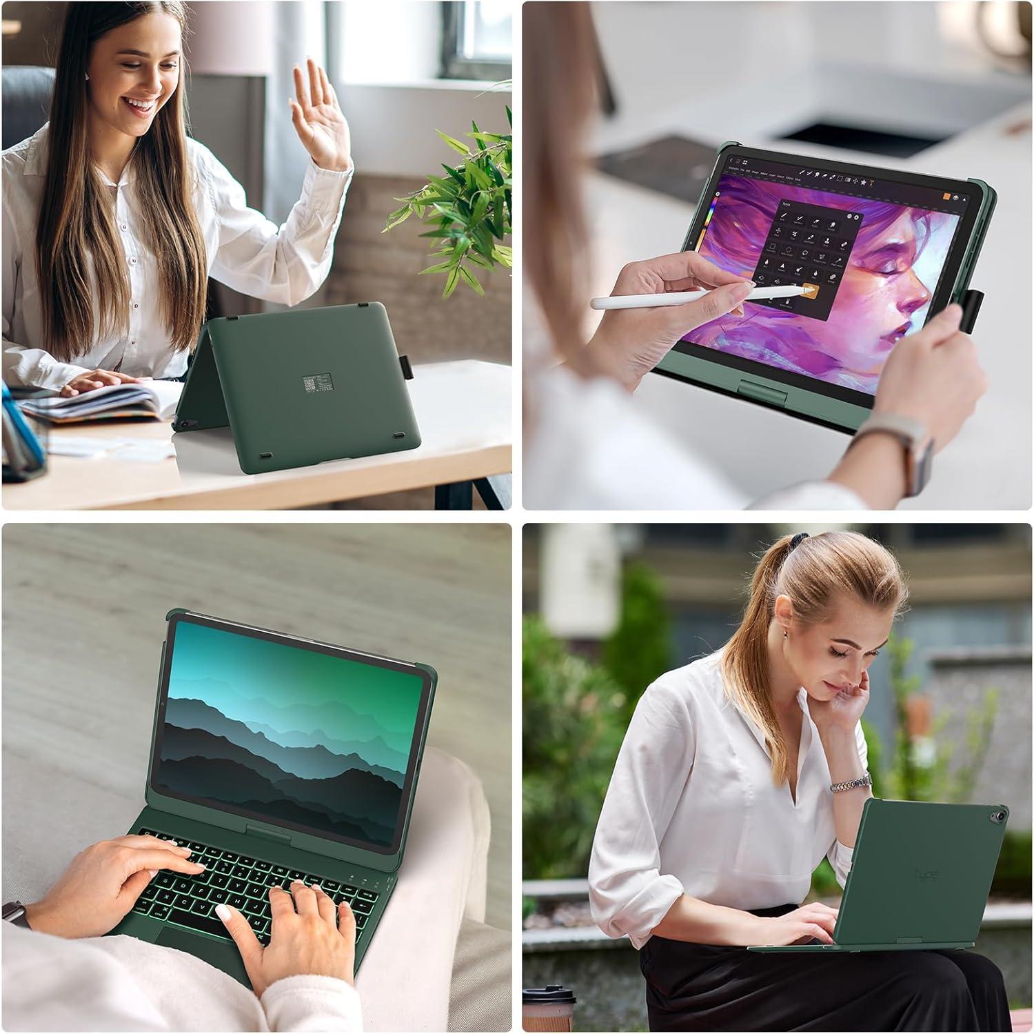 image:imagetypecase Touch Keyboard Case with Trackpad for iPad Air 11inch M3 2025  M2 2024 360Rotatable  11 Colors Backlight  Wireless Keyboard with Pencil Holder for iPad Air 5th amp 4th GenSpace GrayMidnight Green